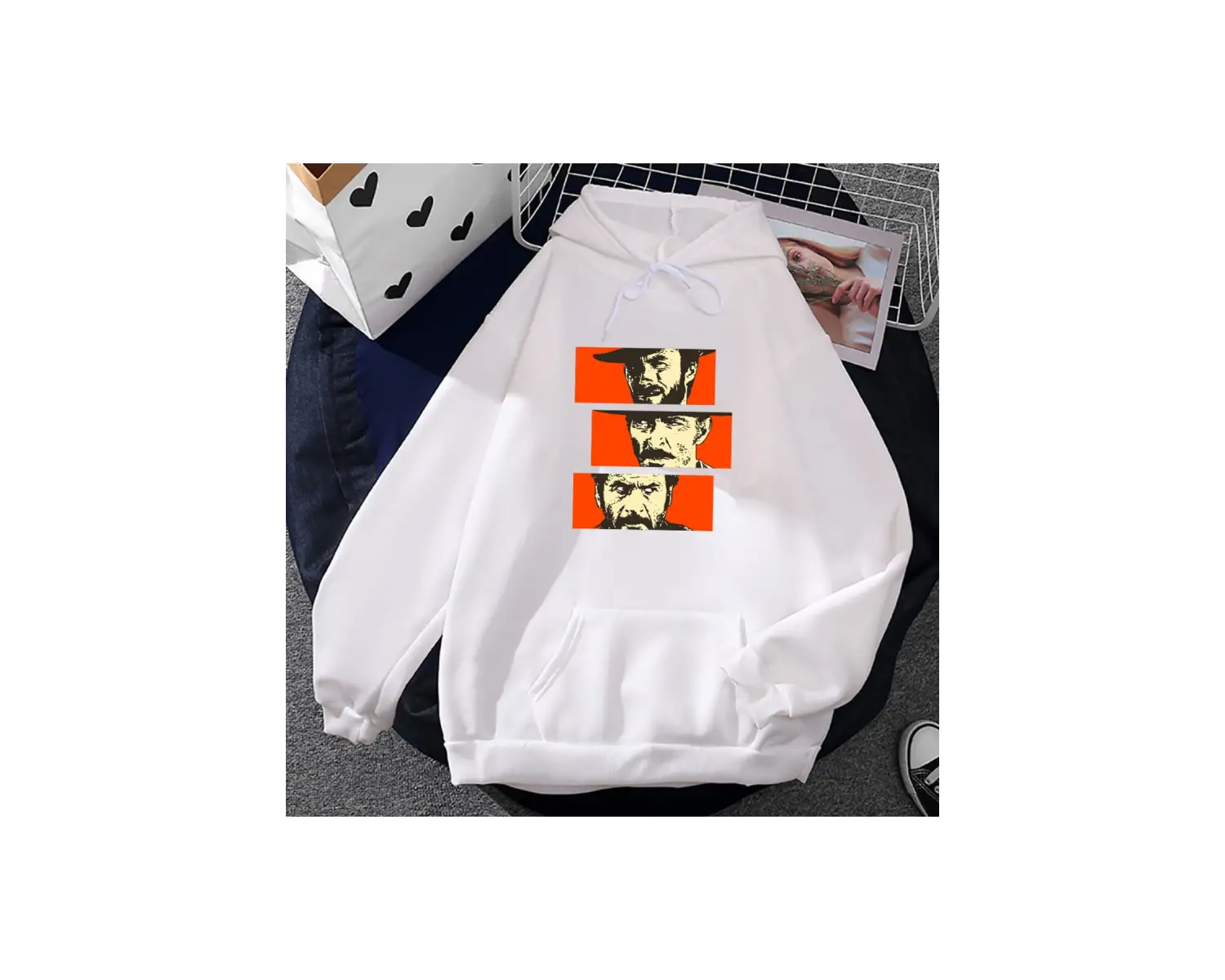 Beyaz Unisex Iyi kötü ve çirkin kapşonlu TV serisi grafik baskı St