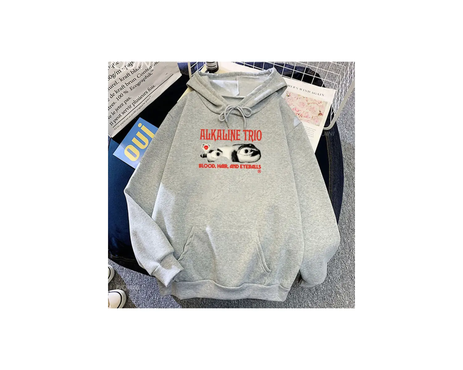 Beyaz Unisex Kan saç Eyeballs tur Rock Band alkalin Trio grafik Moletom Masculino kap