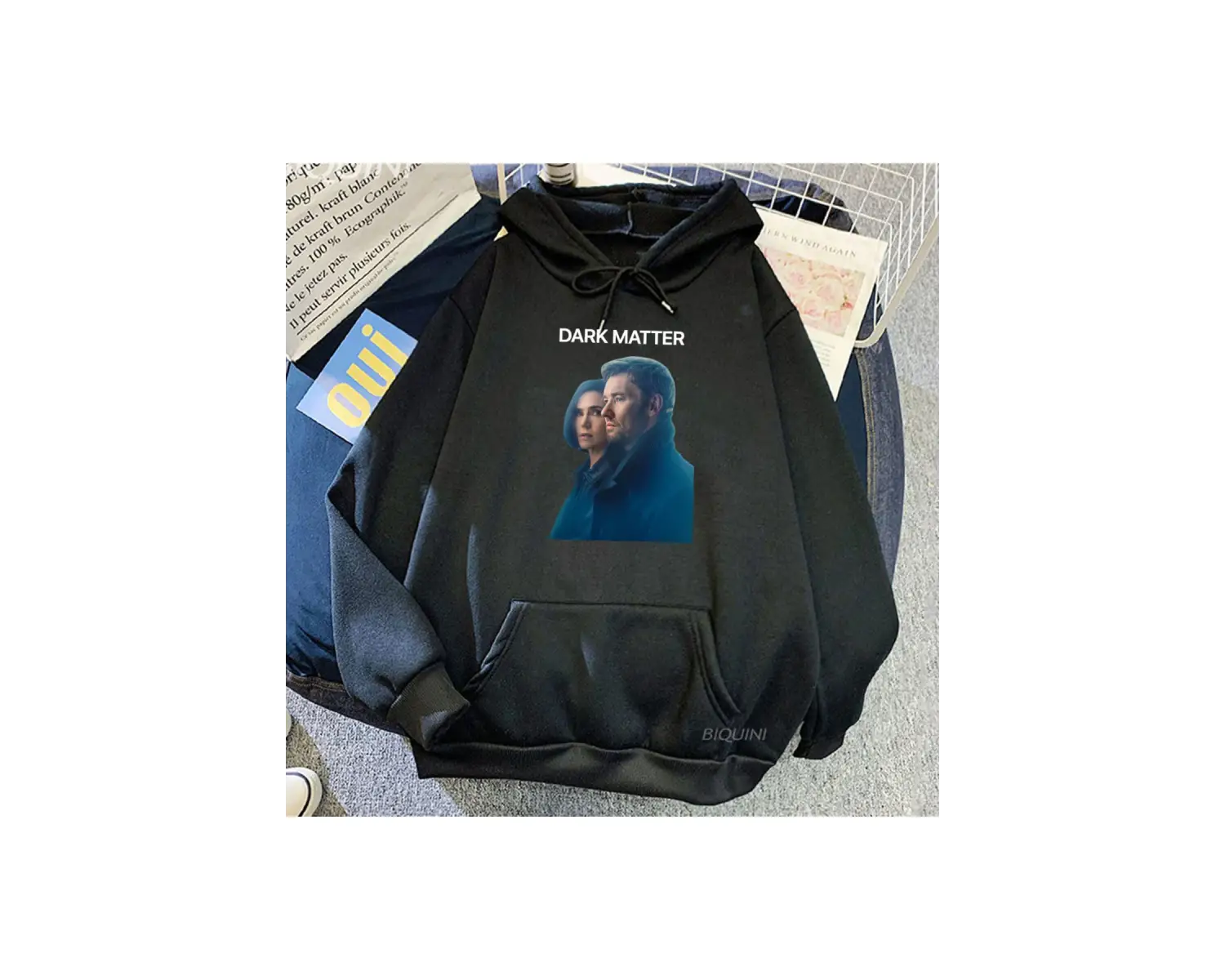 Beyaz Unisex Karanlık madde TV grafik Hoodiesekler cep giyim ile Streetwear güzse