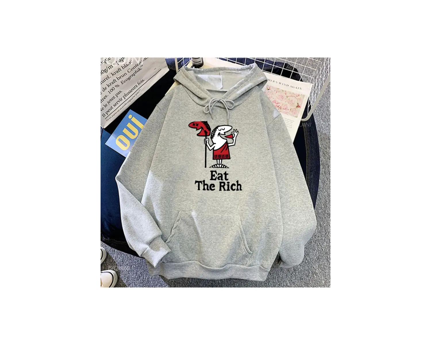 Beyaz Unisex Karikatür baskı zengin grafik yiyoruz Streetwear Haraju