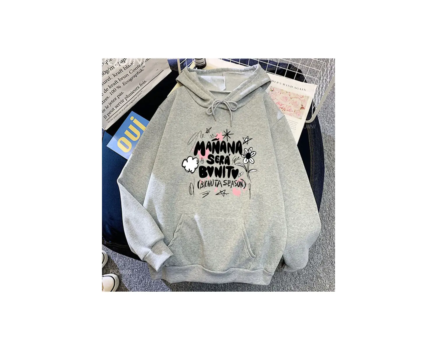 Beyaz Unisex Karoll G Manana Sera Bonito baskılı kapüşonlu Yaygın Streetweed T