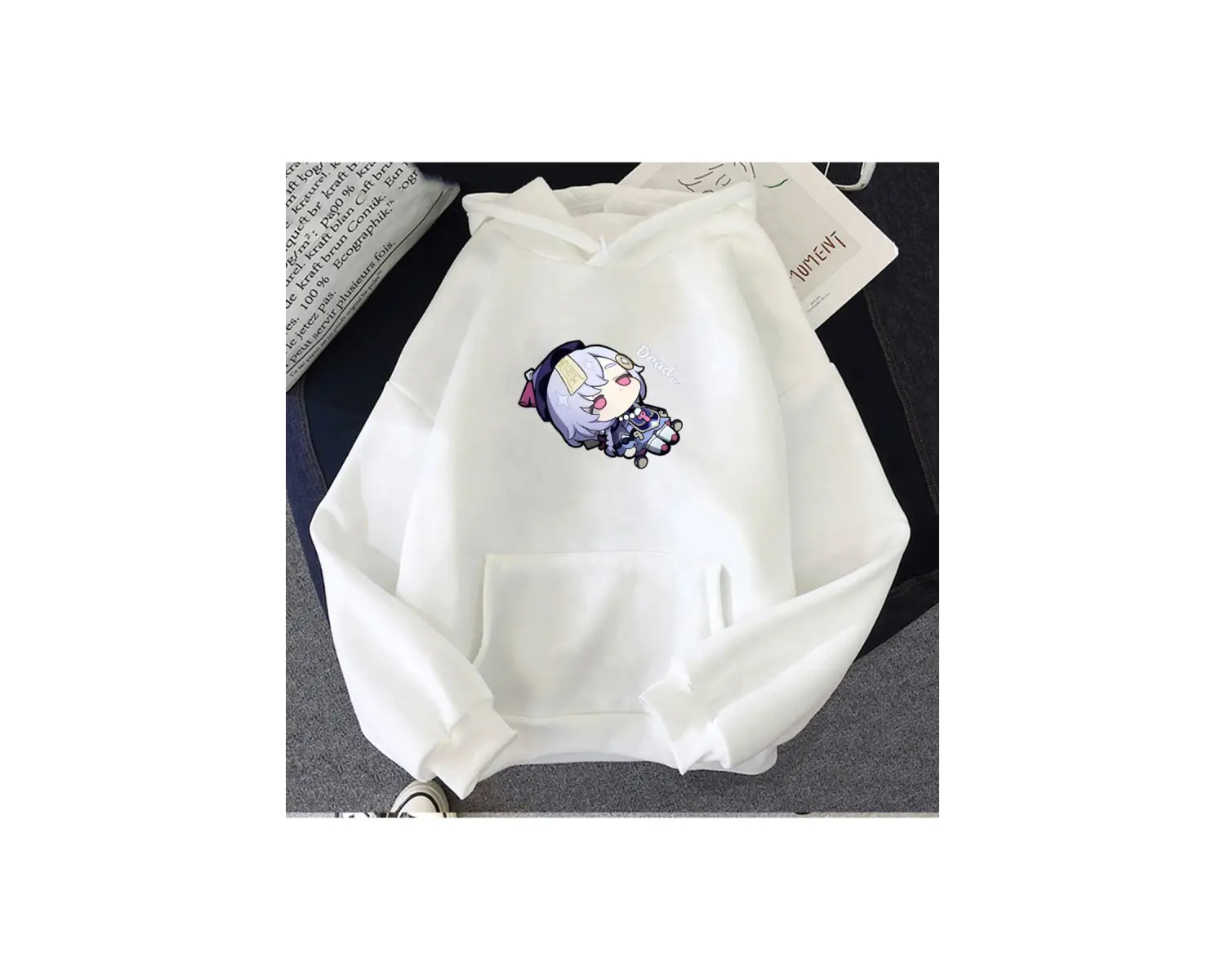 Beyaz Unisex Kawaii Genshin Etki Qiqi Kapüşonlular Anime Hoodie Grafik Streetwear
