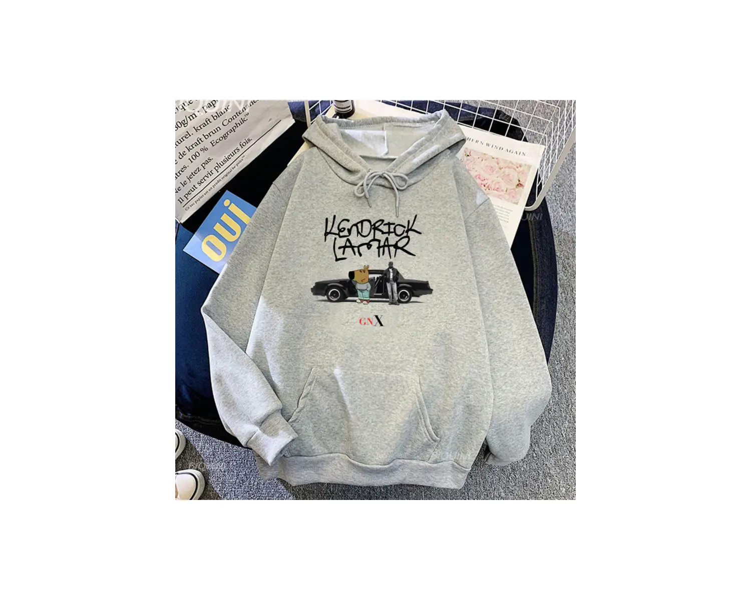 Beyaz Unisex Kendrick Lamar ve Chill Guy Kapüşonlular GNX Albüm Baskı için Uzu