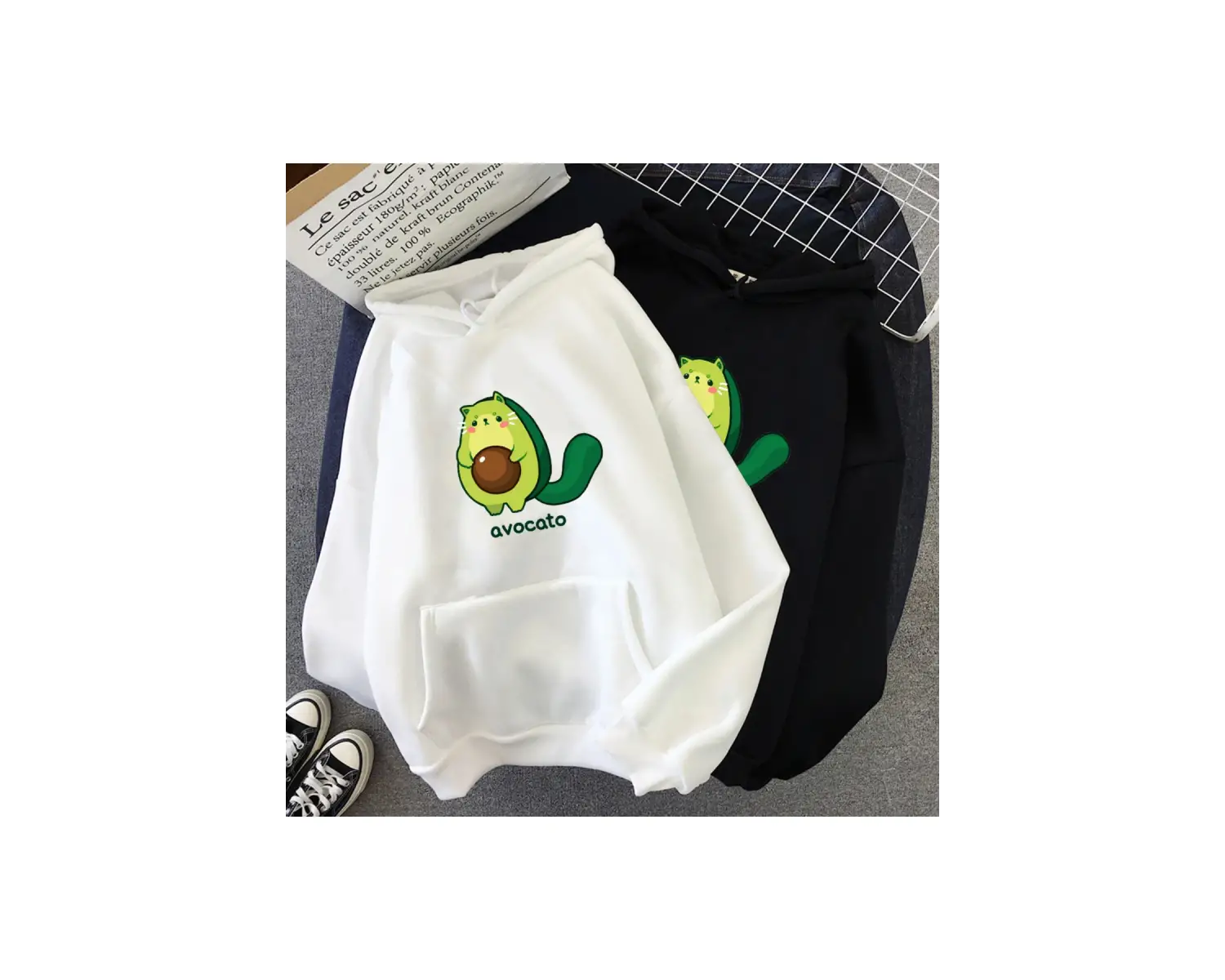 Beyaz Unisex Kişilik Sevimli Çift Karikatür Avokado Baskı Sıcak Rahat Öğrenci Hoodie Moda Gelgit