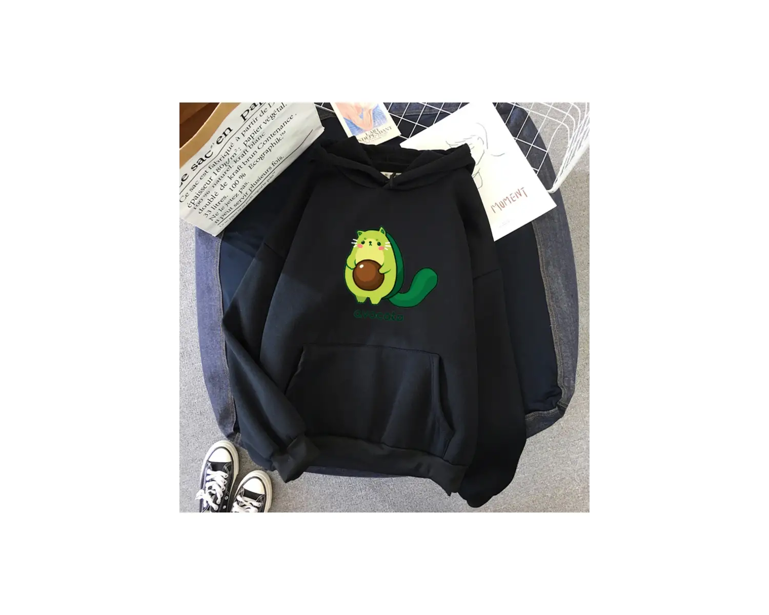 Beyaz Unisex Kişilik Sevimli Çift Karikatür Avokado Baskı Sıcak Rahat Öğrenci Hoodie Moda Gelgit