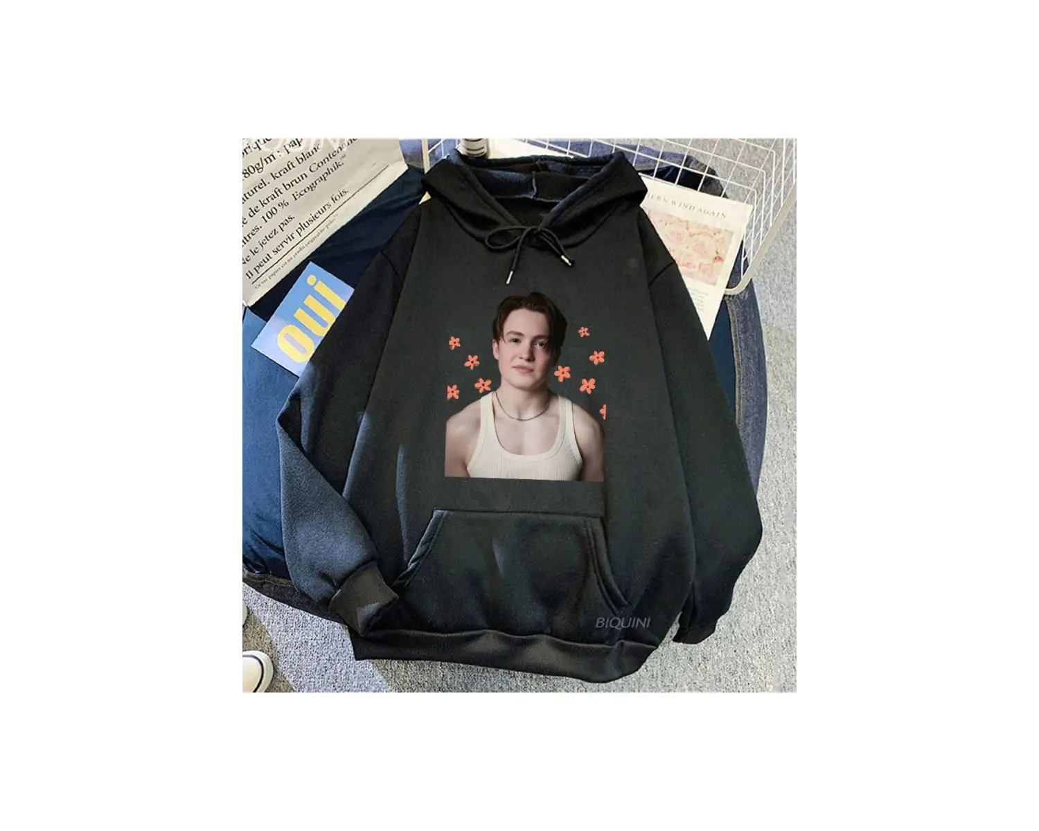 Beyaz Unisex Kit Connor baskılı kapüşonlu ErkekGiyim Moda Estetik Yumuşa