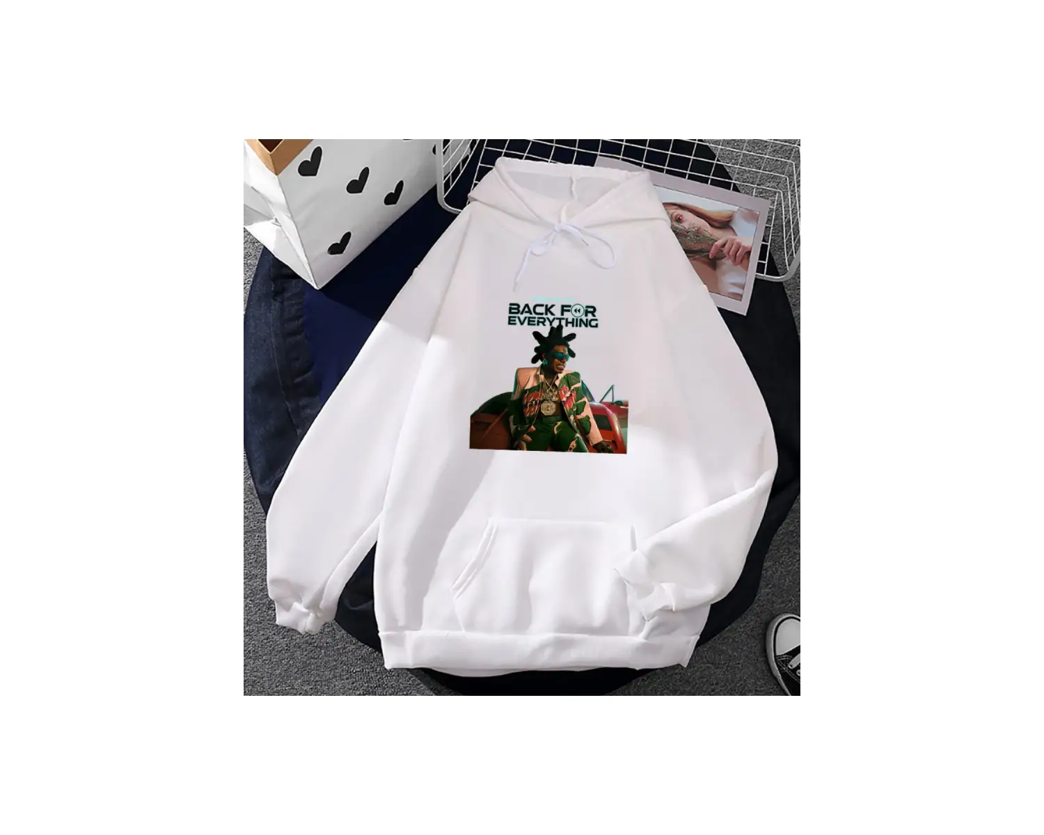 Beyaz Unisex Kodak Siyah Geri Her Şey için Kapşonlu Giyi