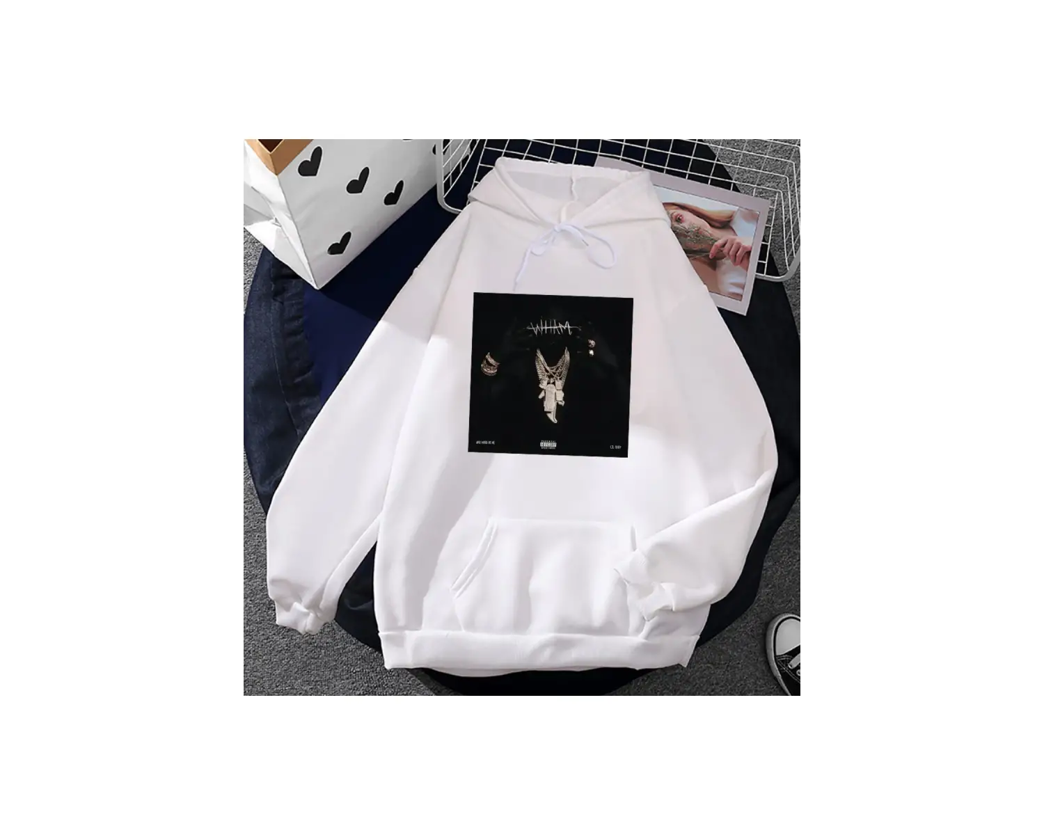 Beyaz Unisex Lil Baby WHAM Who Hard As Me Heavy Mental Fashion Sweatshirt for Winter Fleece