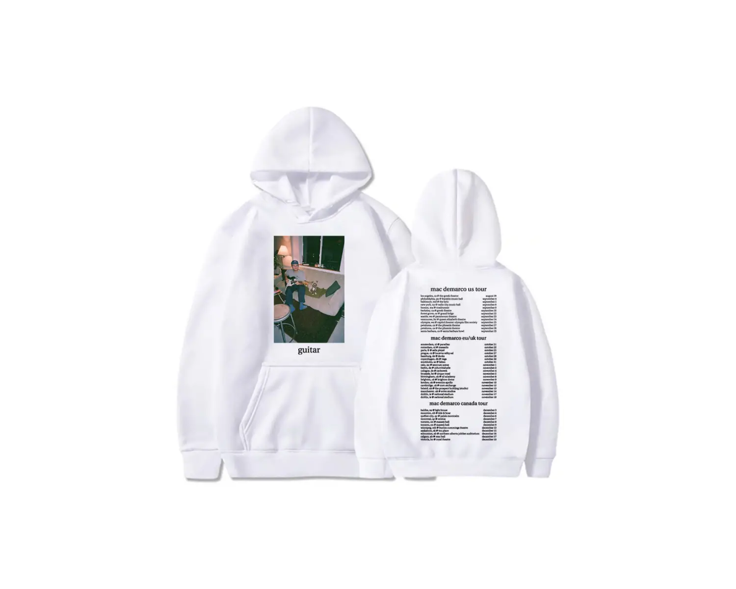 Beyaz Unisex Mac DeMarco Gitar Turu Rahat Kapşonlu Moda Şarkıcı Grafik