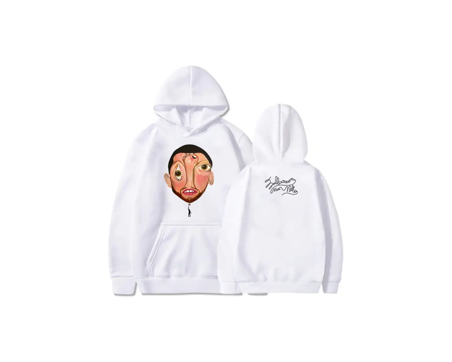 Beyaz Unisex MaccMiller Balon Silk Albümü 2025 Baskı Kapüşonlular Hip Hop Sokak Şıklığı Ye