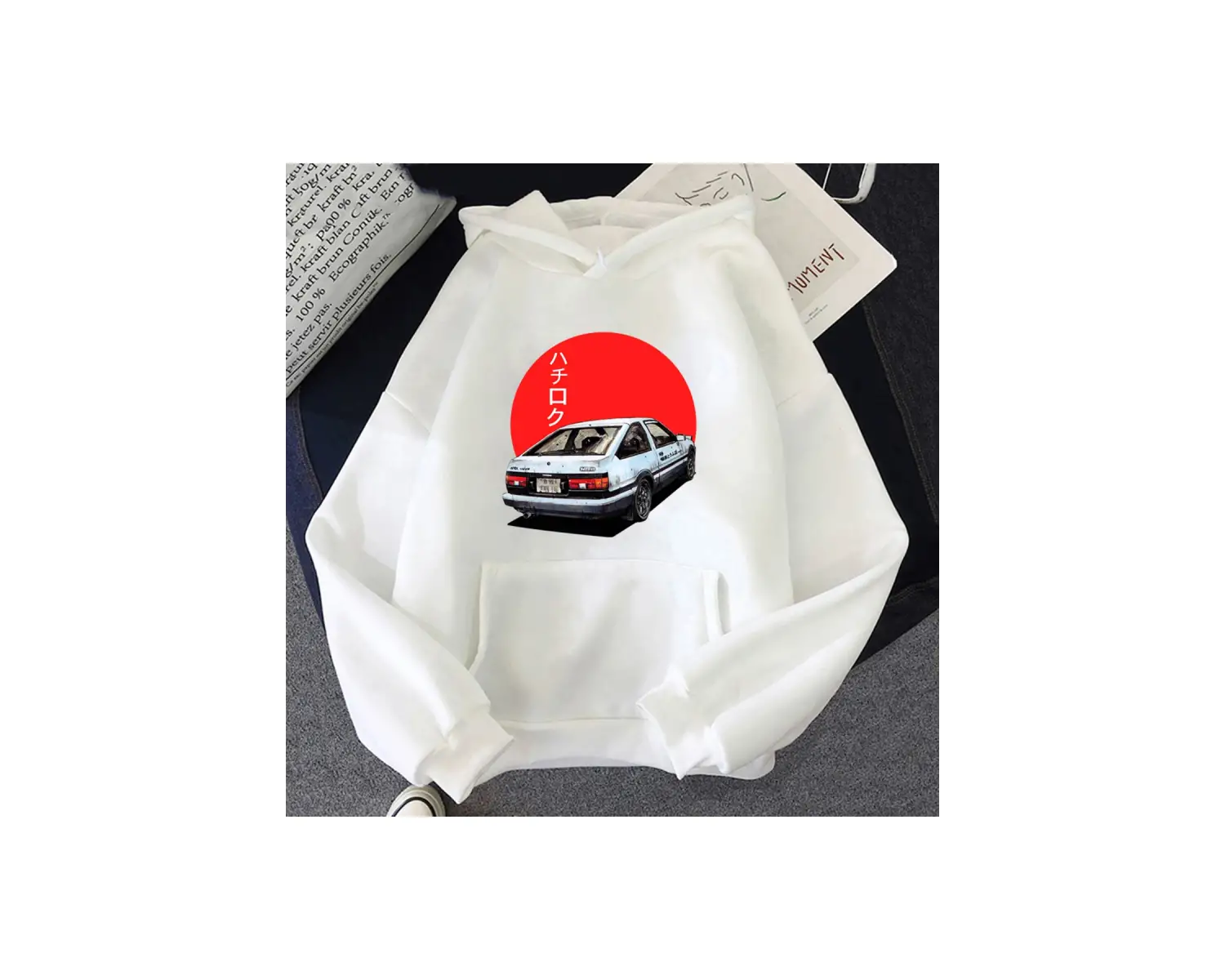 Beyaz Unisex Manga Hoodie AE86zak japon Harajuku Anime tişört