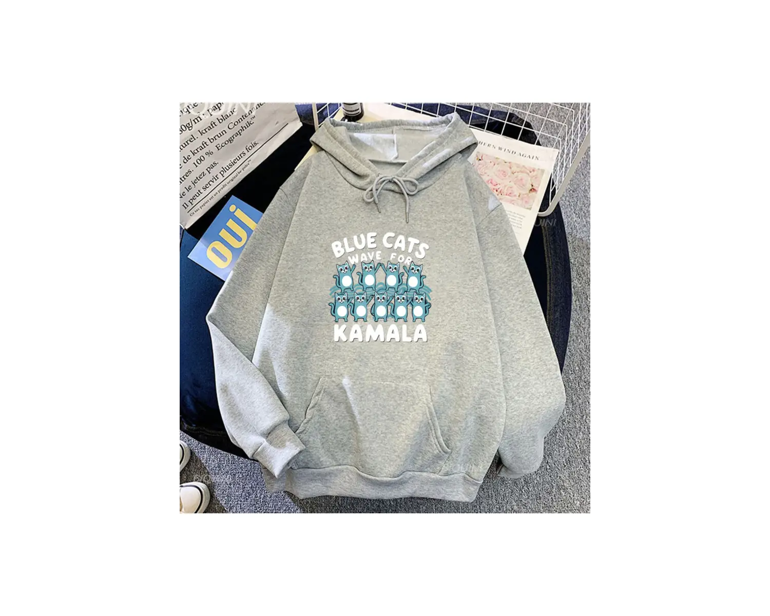 Beyaz Unisex Mavi kediler Kamala karikatür hoodie sevimli kapüşonlu Sweatshirt için sonbahargi