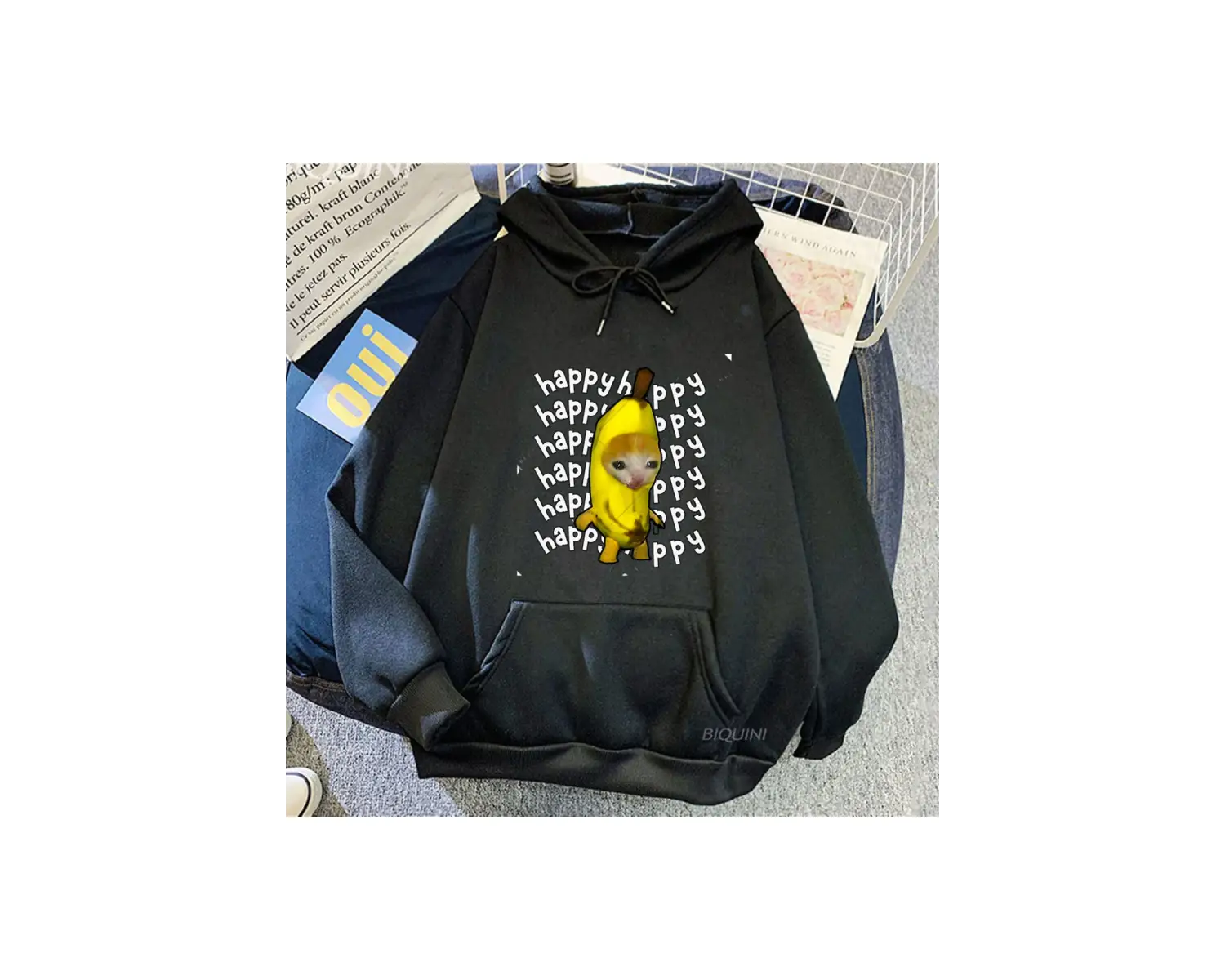 Beyaz Unisex Muz Kedi Baskı Hip Hop Rahatevşek 2023 Sonbahar