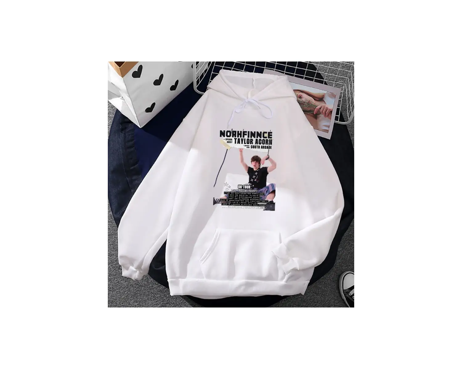 Beyaz Unisex Noahfinnce tur İngiltere Hoodiesekler kapüşonlu komik grafik