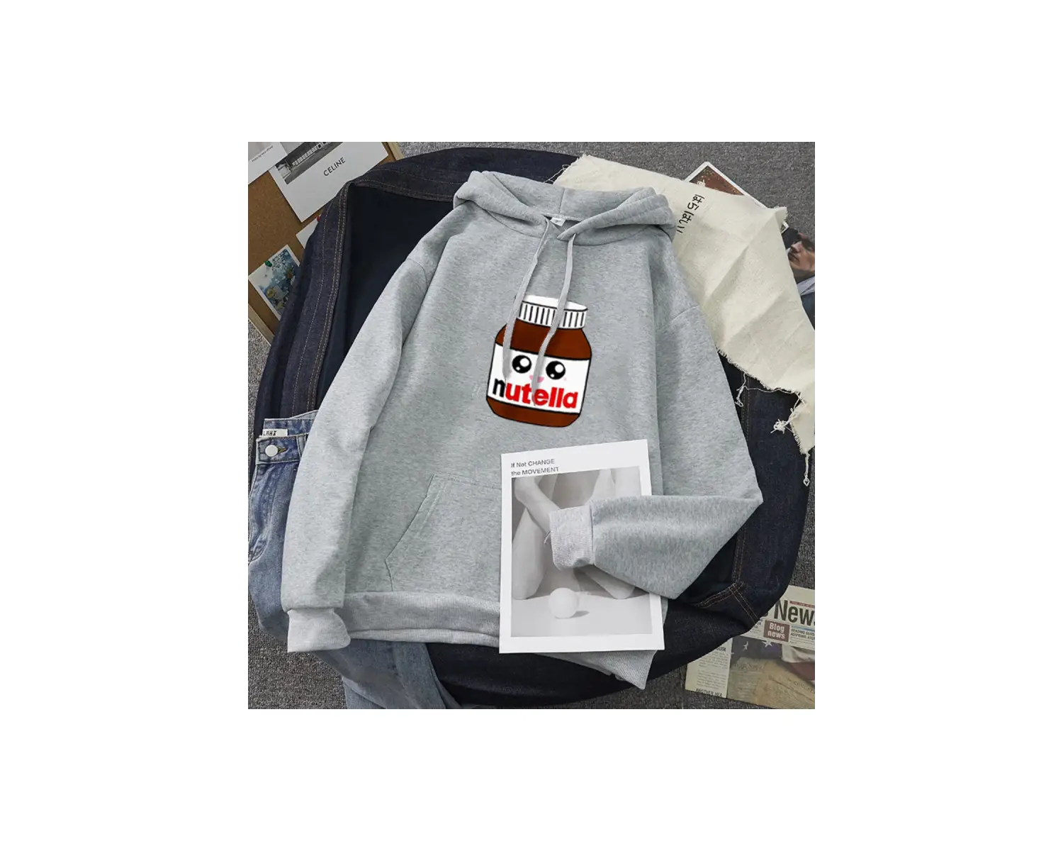 Beyaz Unisex Nutella küçük yüz Hoodie Baskı Hoody TEMEL Moda Karikatür Bask