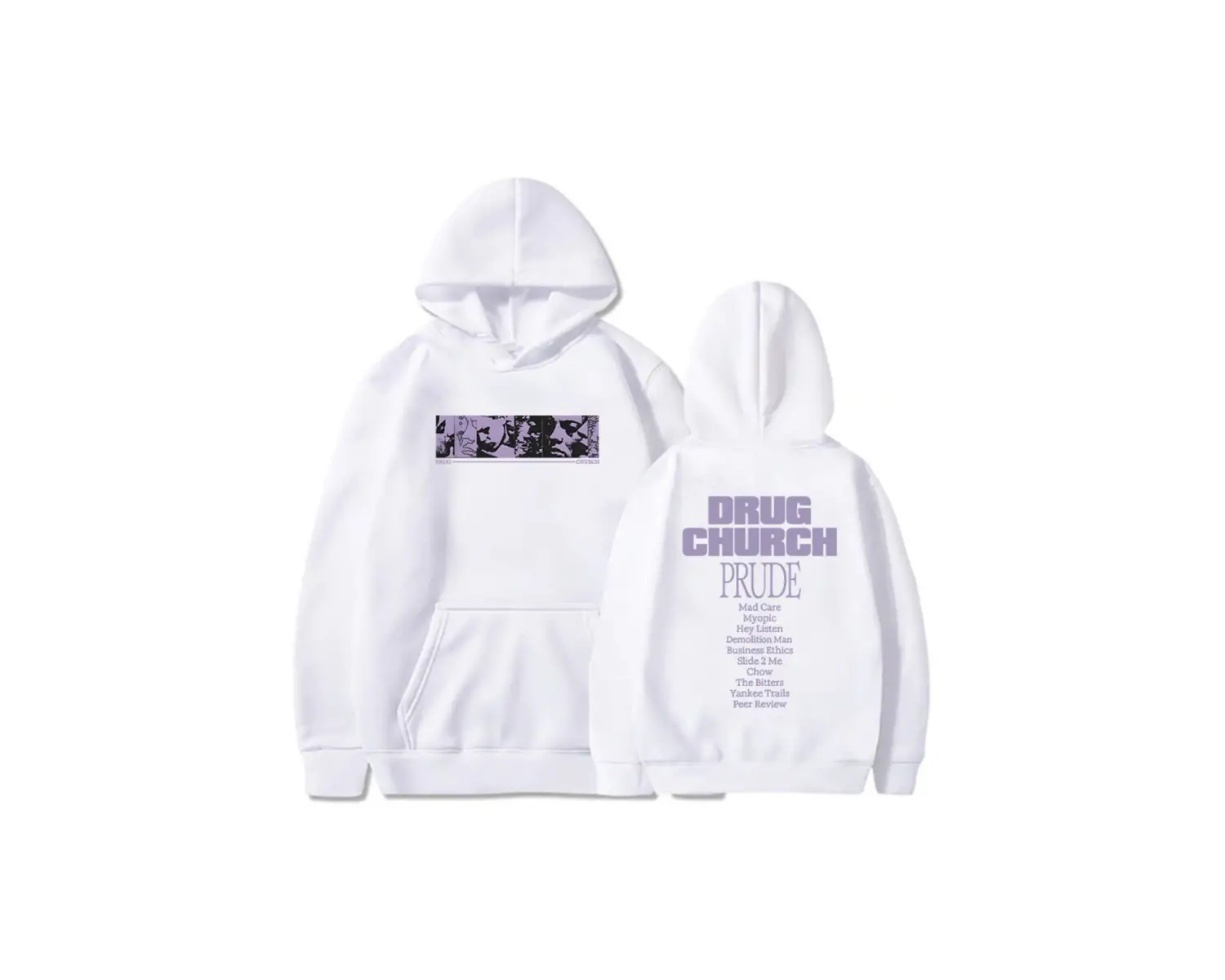 Beyaz Unisex Prude albümü grafik ilaç kilise kapşonlu Con deras C