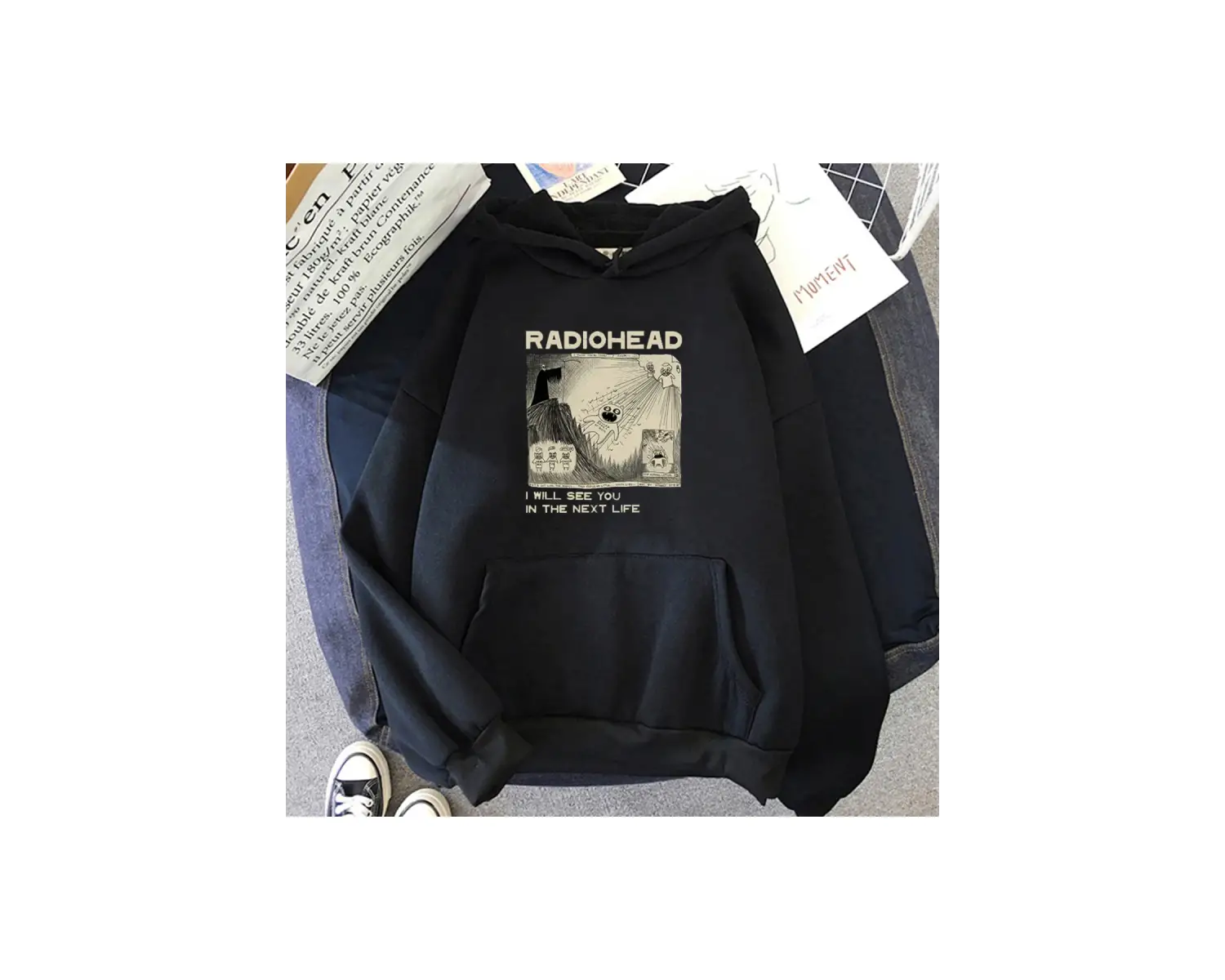 Beyaz Unisex Radiohead RadioIndie Fan Hoodie Komik Grafik SonbaharHarajuk