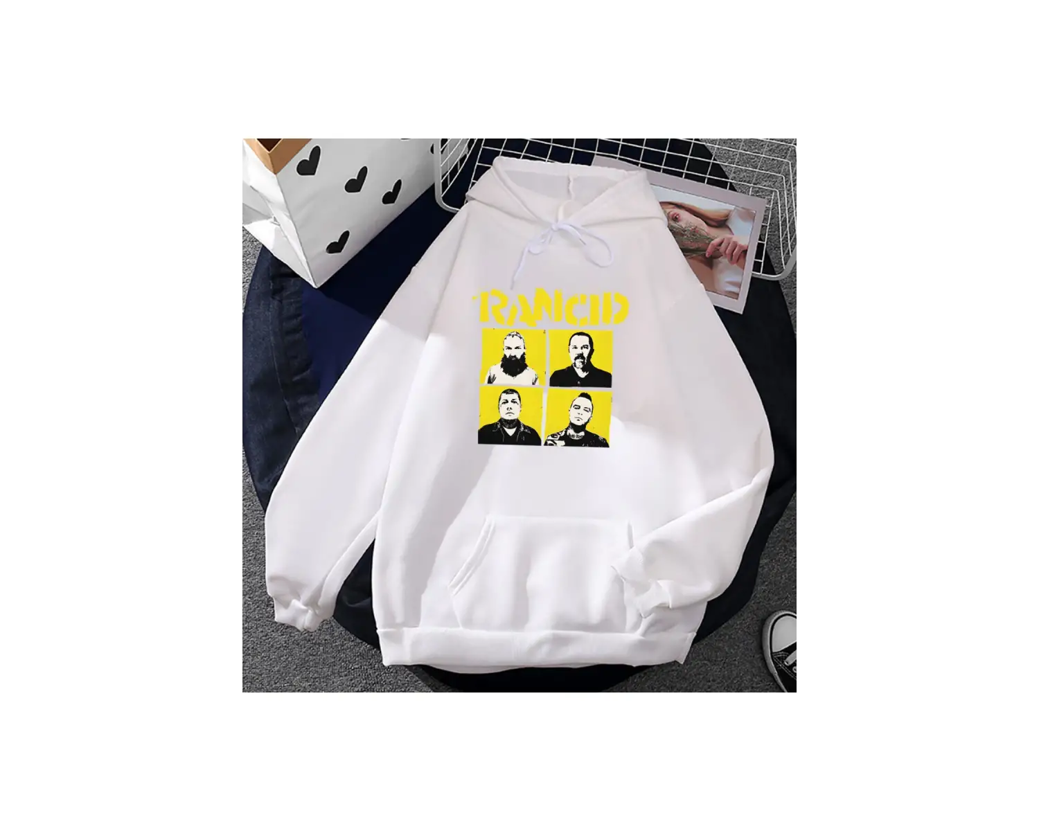 Beyaz Unisex Rock Band Rancid grafik kapüşonlu Hip Hop moda Harajuku k