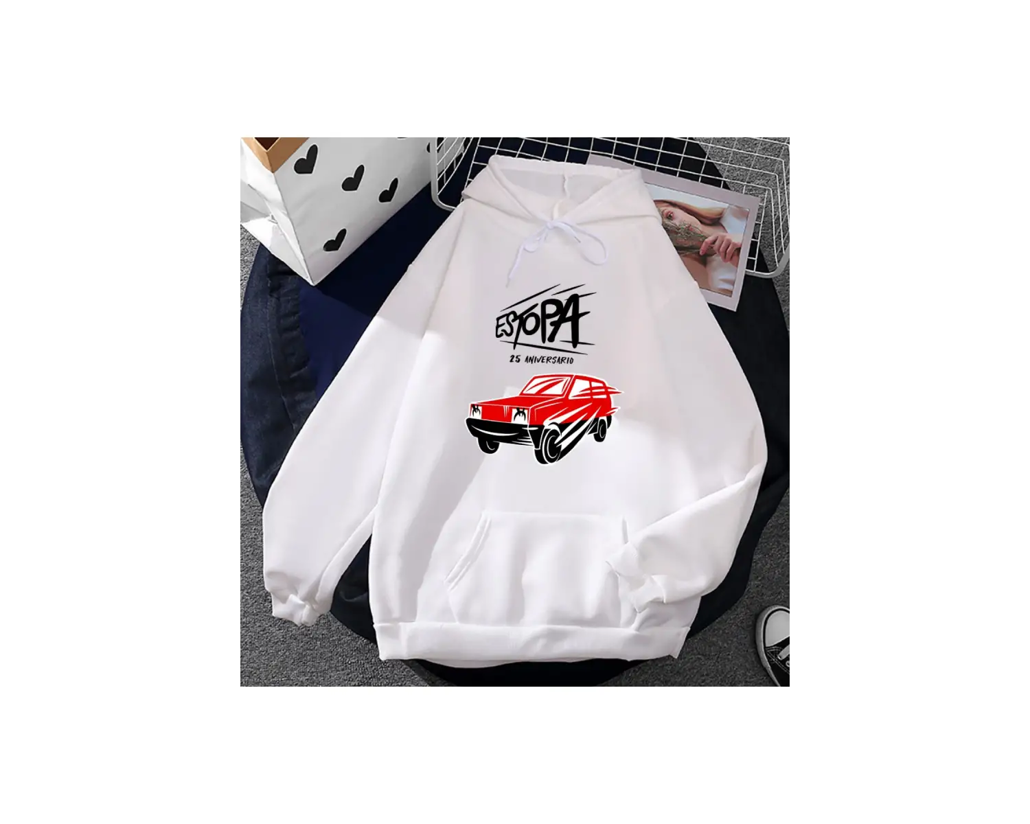 Beyaz Unisex Rock pa kayaRumba Duo araba komik grafik baskı içinStreet