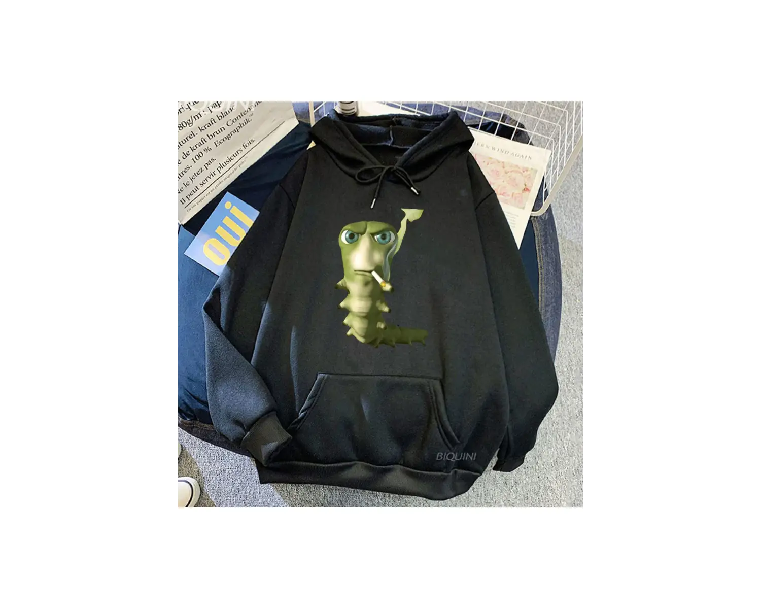 Beyaz Unisex Sigara Kapüşonlular Komik Karikatür Kapşonlu Rahat Sevimli Grafik