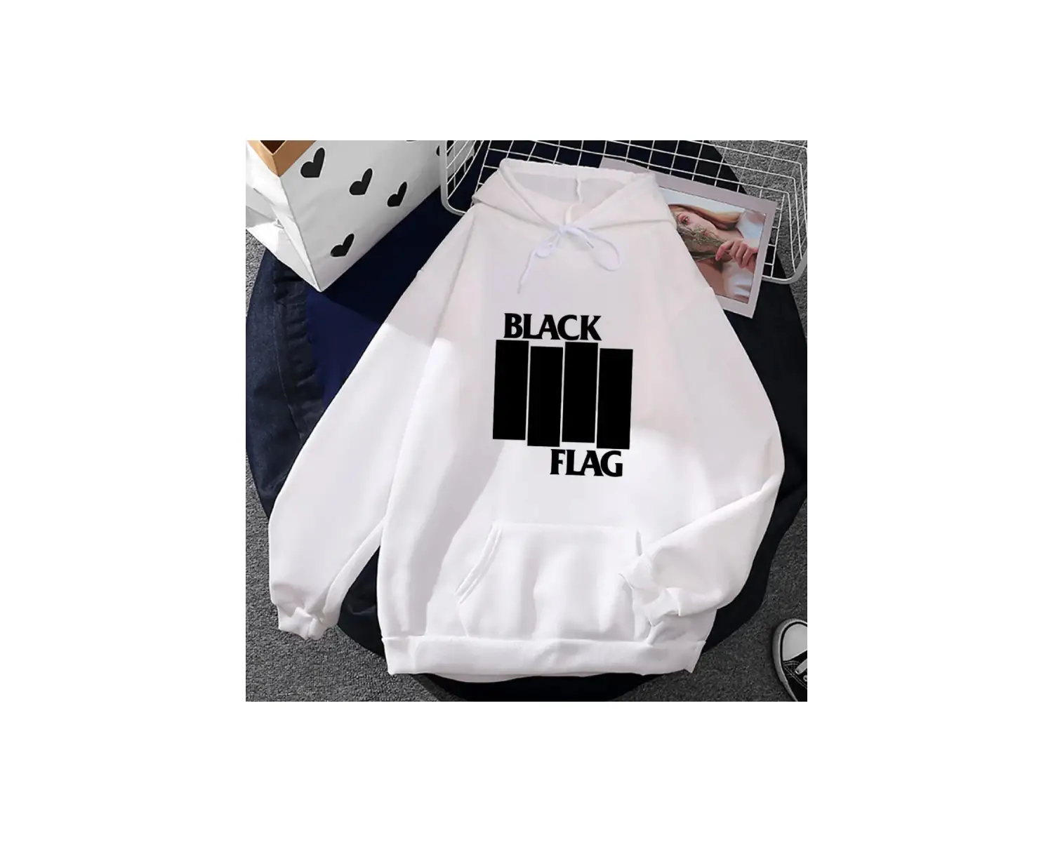 Beyaz Unisex Siyah bayrak bant baskı giyim Punk Rock tarzı sokak nedensel rahat ka