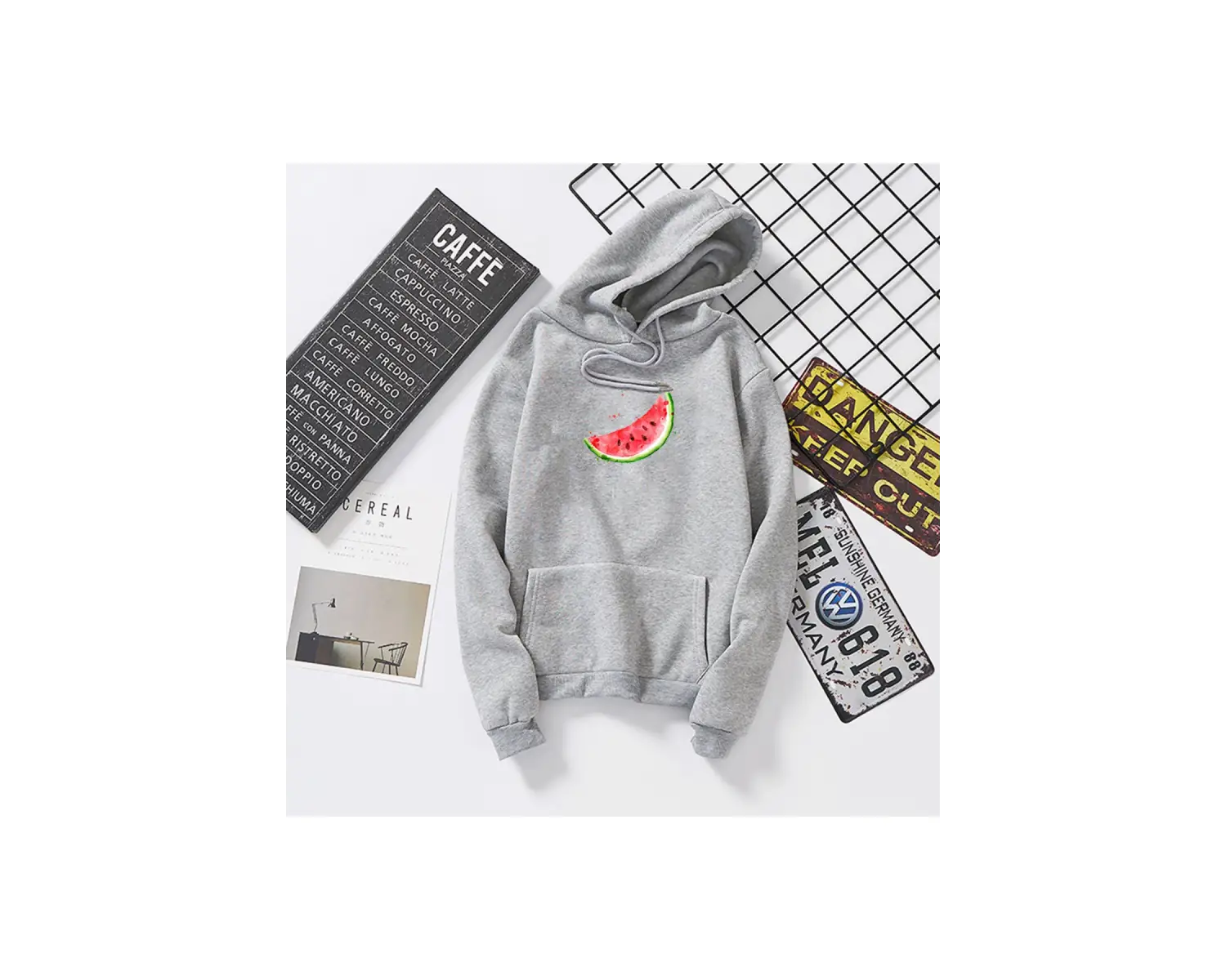 Beyaz Unisex Sonbahar Kapşonlu Karpuz Grafik Baskı Harajuku öğrenci Kawaii Beyaz Büy