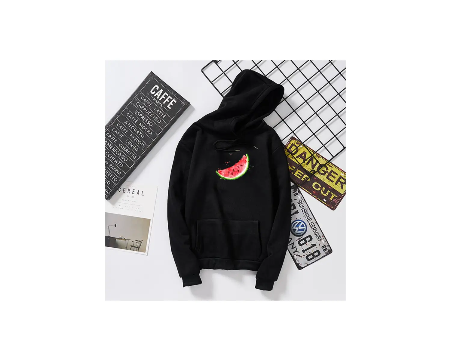 Beyaz Unisex Sonbahar Kapşonlu Karpuz Grafik Baskı Harajuku öğrenci Kawaii Beyaz Büy