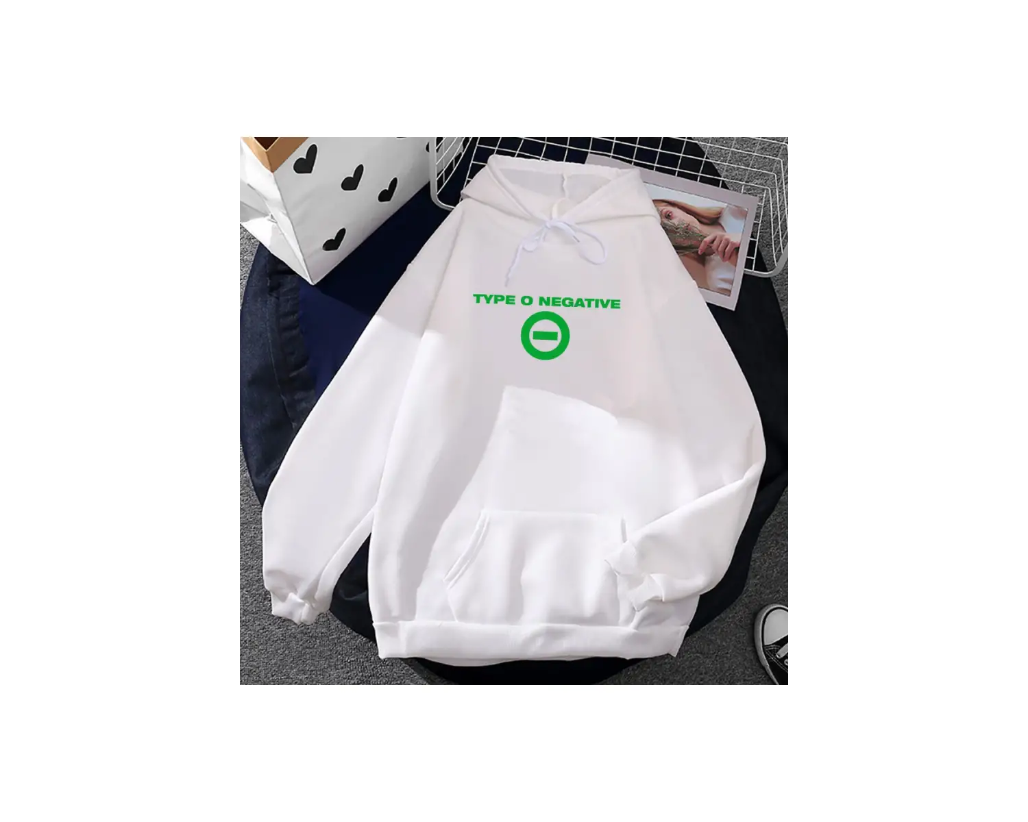 Beyaz Unisex Streetwear Hip Hop zihinsel bant tipi O negatif grafik Hombre deras Hombre Harajuku k