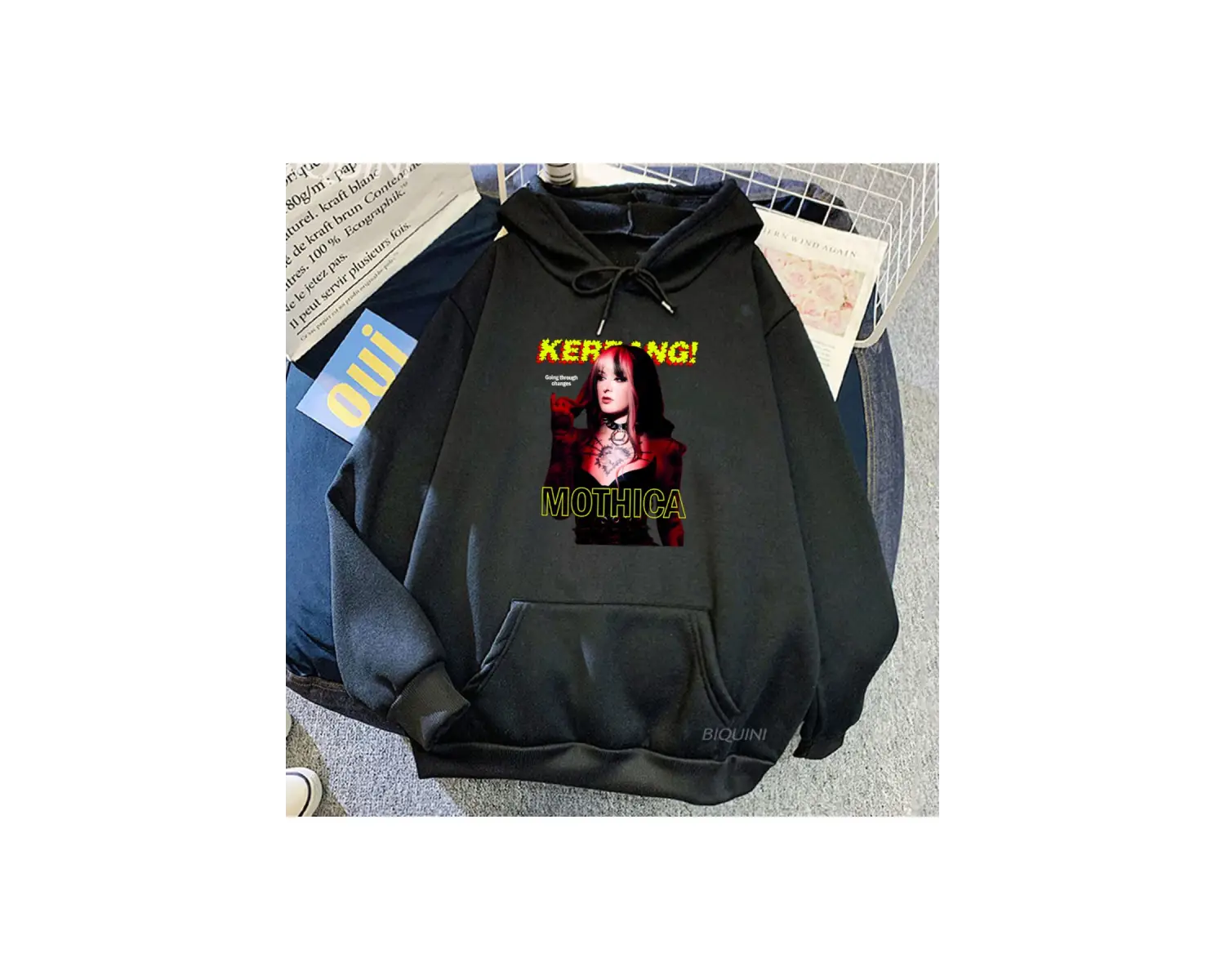 Beyaz Unisex Streetwear MOTHICA öpücük ölüm Hip Hop rahat Heavy deras ağır zihi