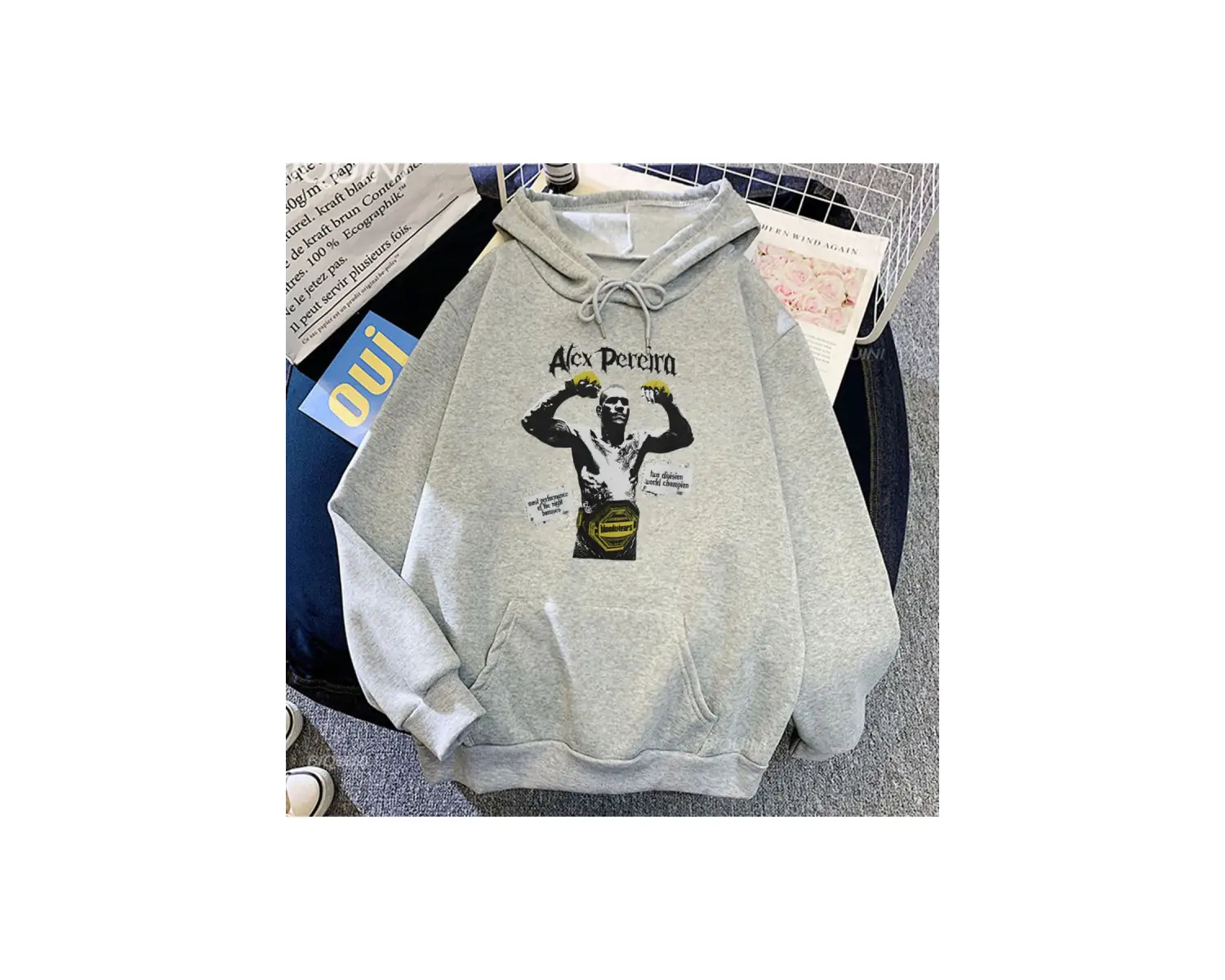 Beyaz Unisex Streetweed Grafik Alex Pereira Kapüşonlular Rahat için