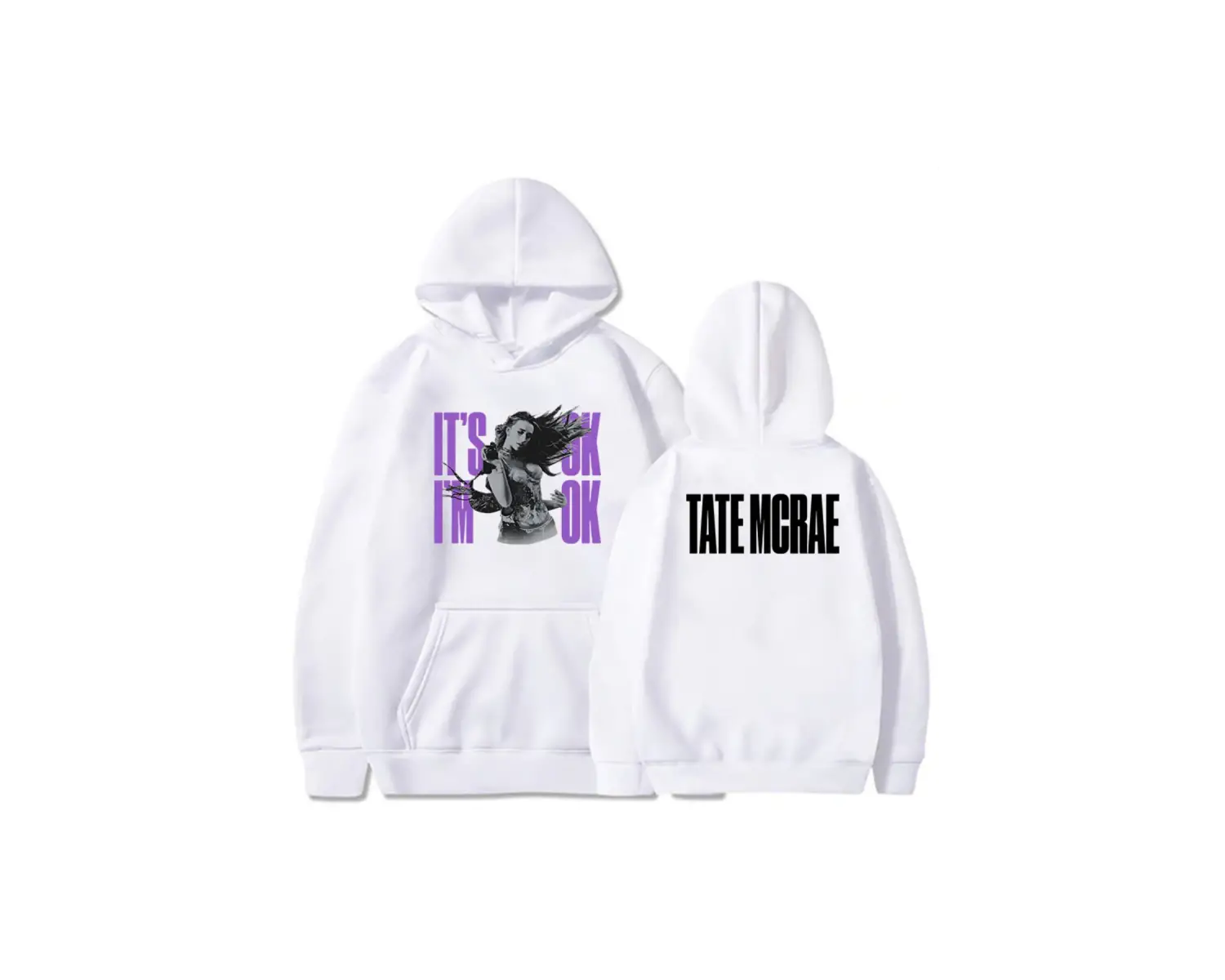 Beyaz Unisex Tate McRae tamam ben tamam lar kapşonlu grafik giyim ağır zihi