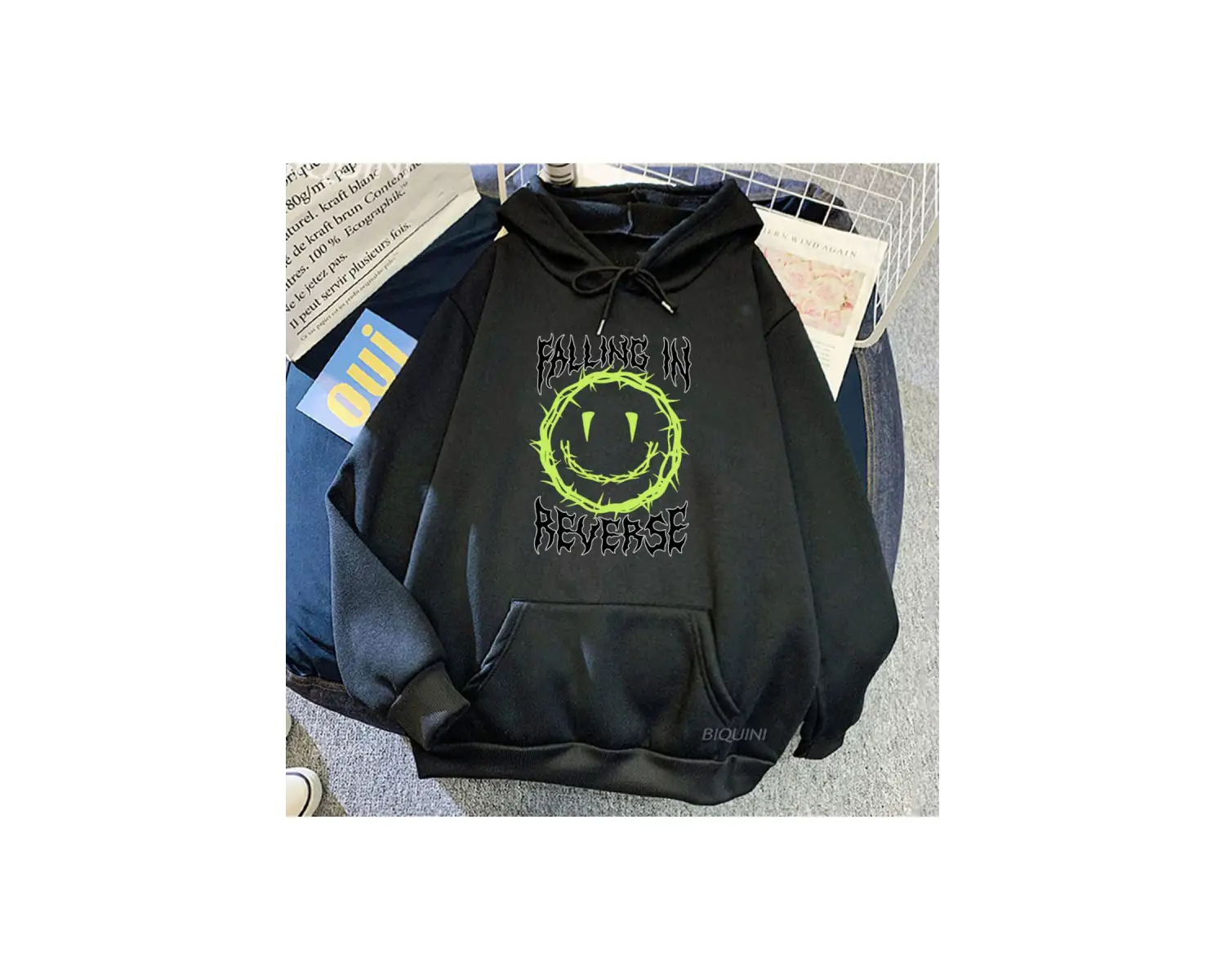 Beyaz Unisex Ters Düşen Popüler Monstour Kapüşonlular Sokak Şıklığı Ağır Zihinsel Moda Komi