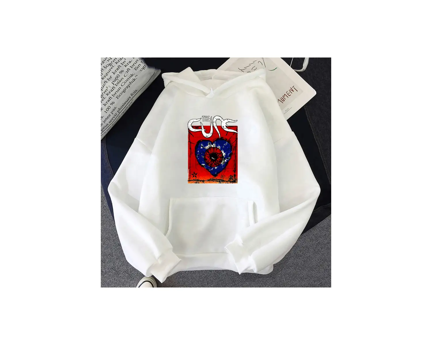 Beyaz Unisex The Cure Müzik Grubu Ağır Zihinsel Kapüşonlular Rahat Karikatür