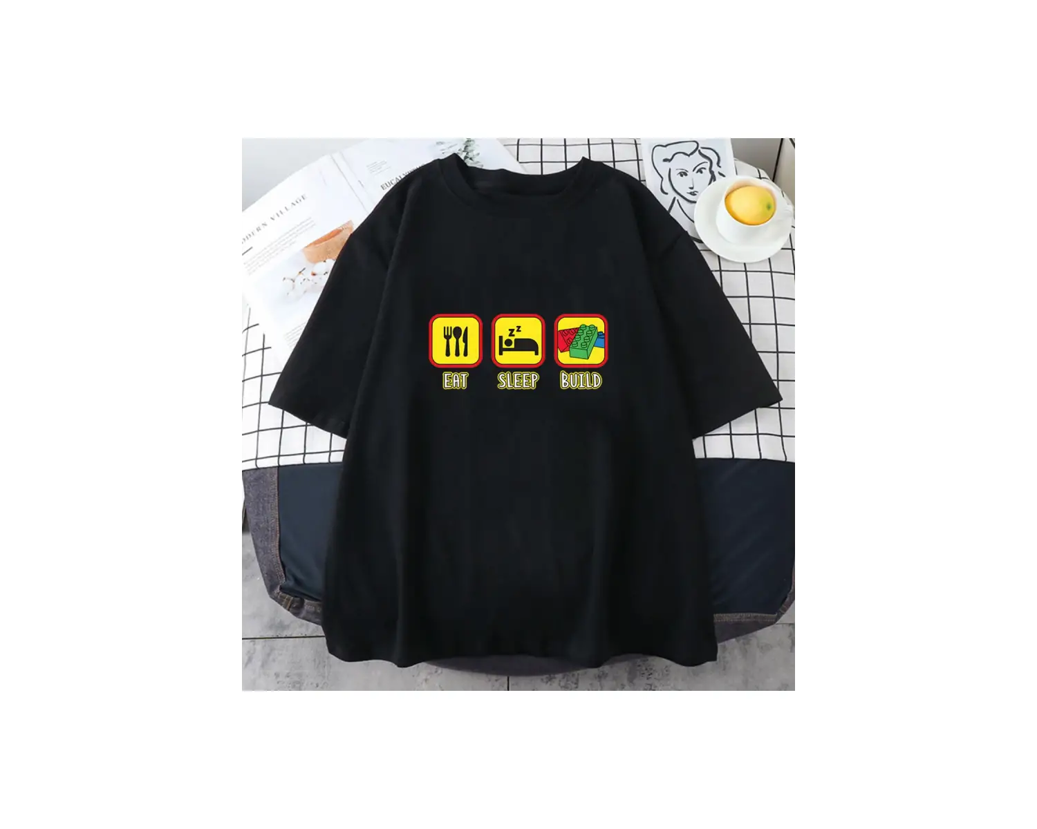 Beyaz Uzay Lego yapı taşı karikatür baskı -gömlek Funko Pop Tshir