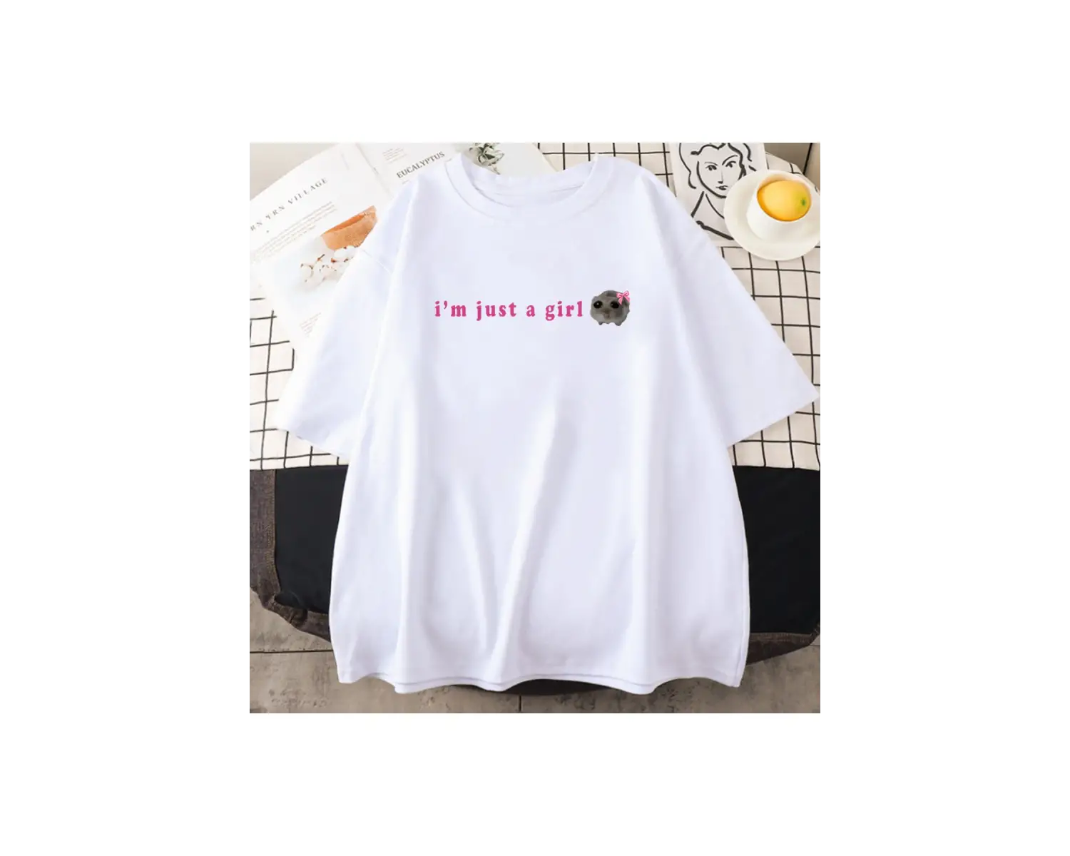 Beyaz Üzgün Hamster Tshirt ben sadece bir baskıawaii karikatür grafik baskı tiş