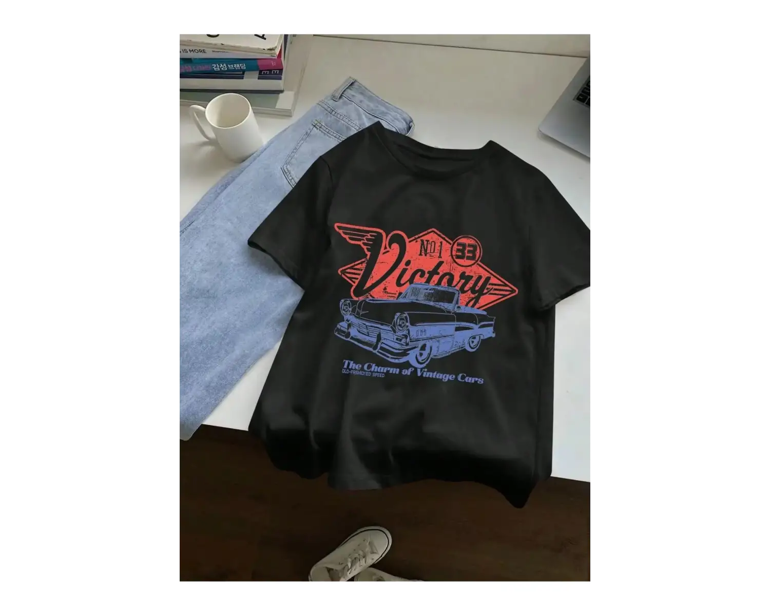 Beyaz Vintage Arabaların Cazibesi Zafer Baskı sıfır yaka bluzlar Yaz Sokak