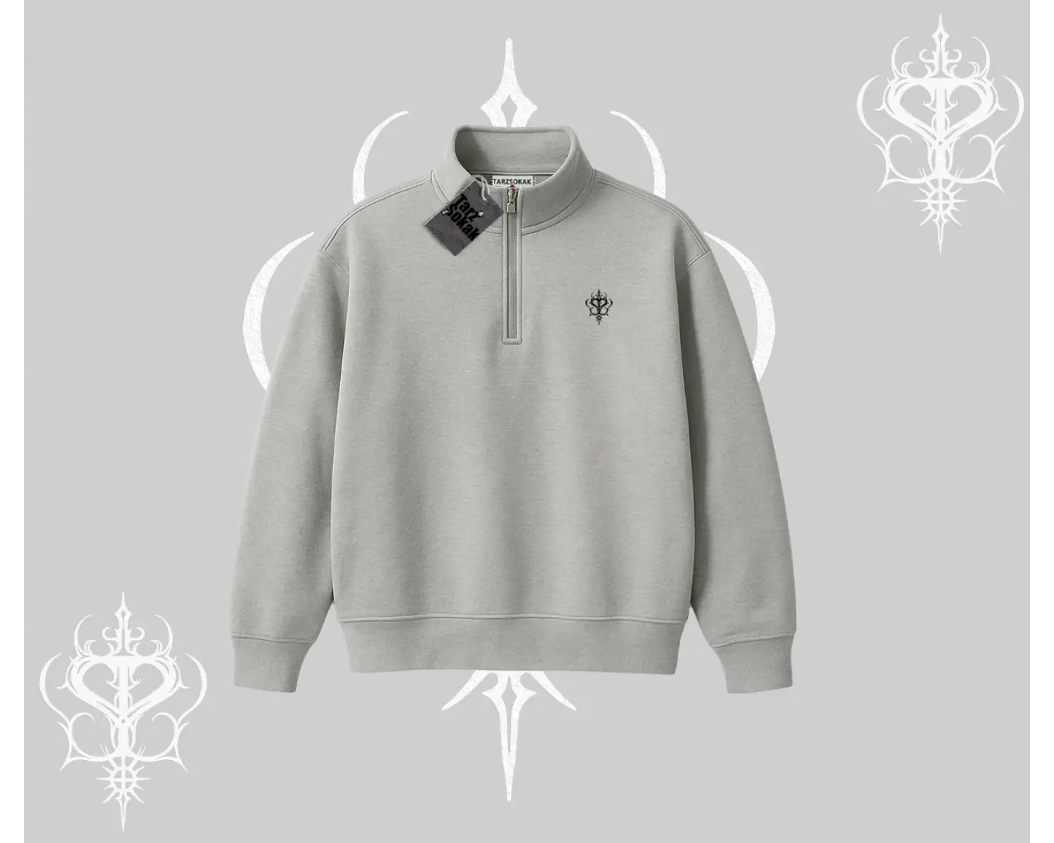 Beyaz Yarım Fermuarlı Sweatshirt Özel logolu