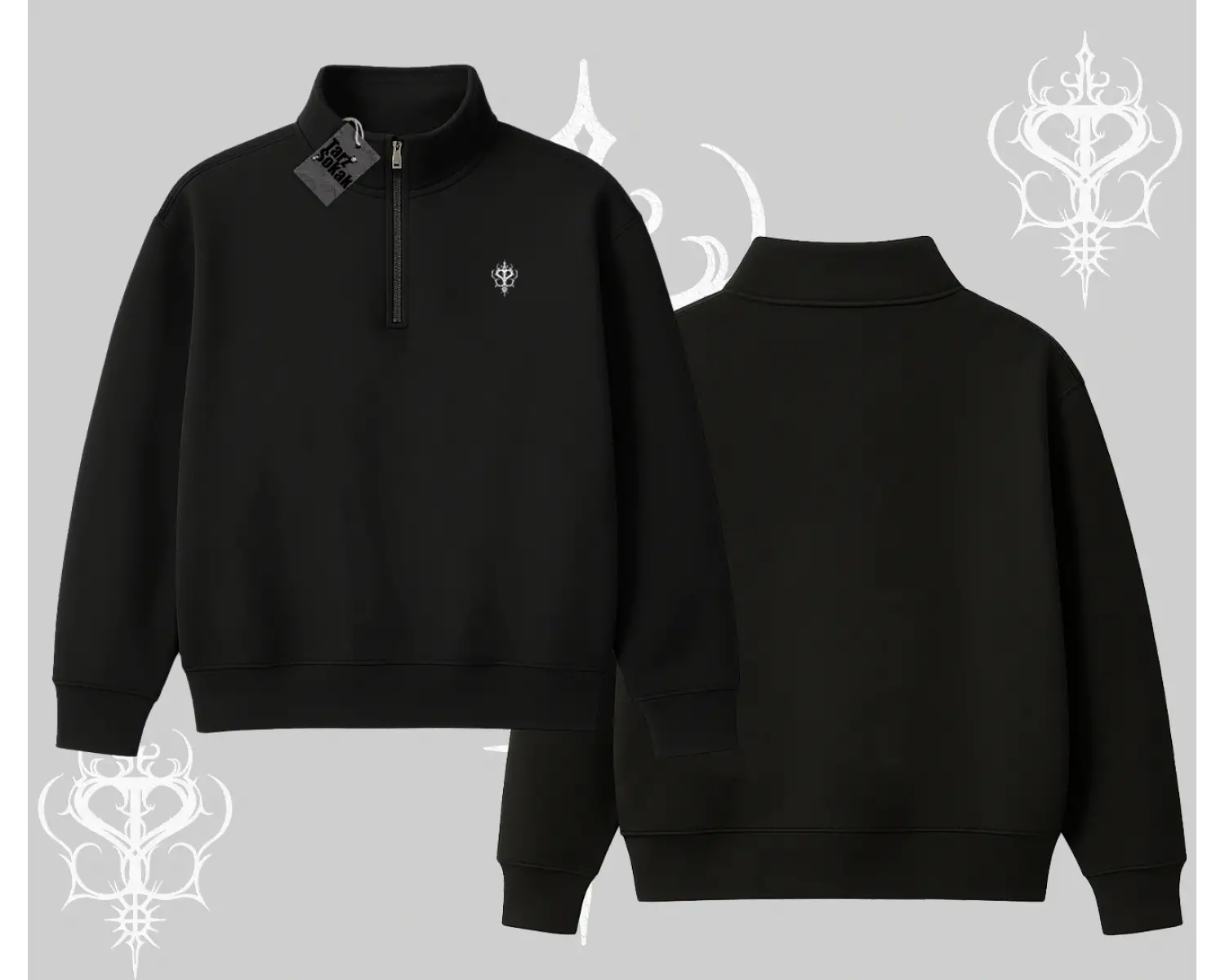 Beyaz Yarım Fermuarlı Sweatshirt Özel logolu