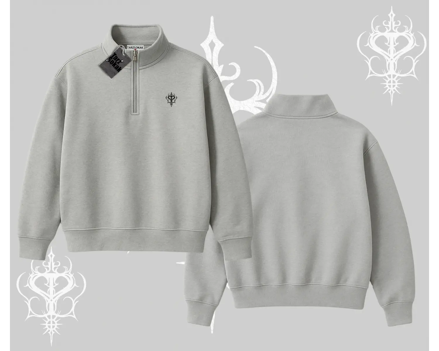 Beyaz Yarım Fermuarlı Sweatshirt Özel logolu