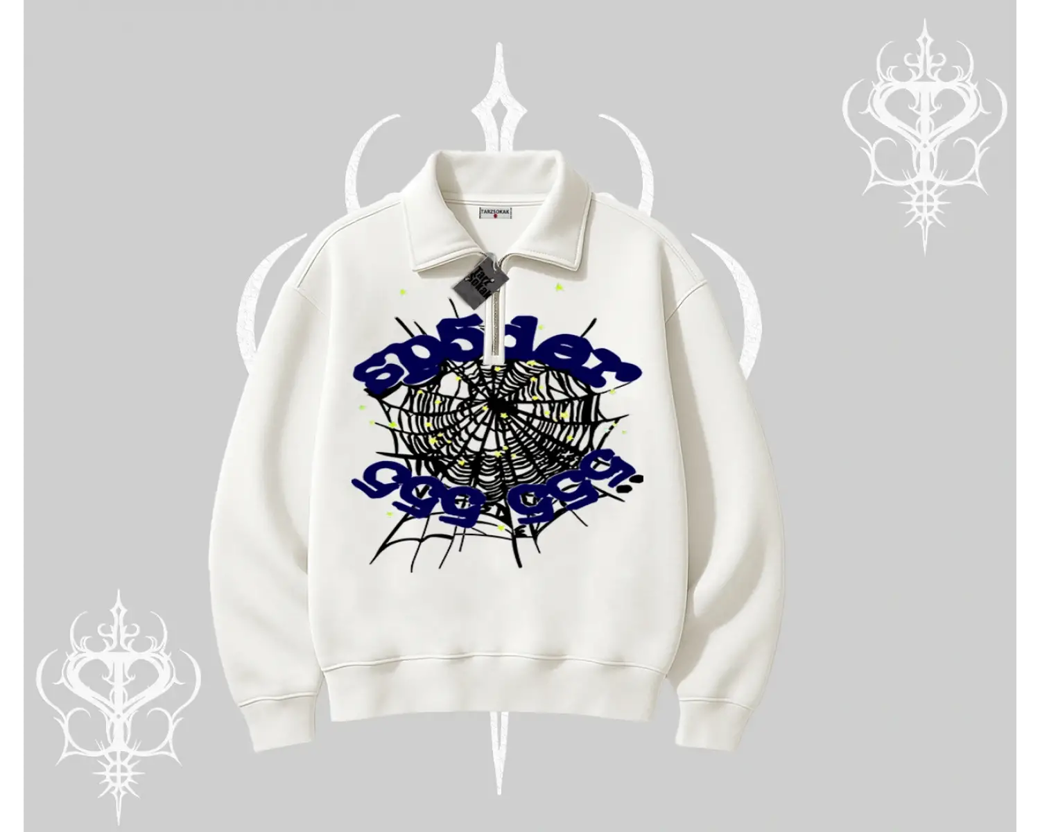 Beyaz Yarım Fermuarlı Sweatshirt Sp55der