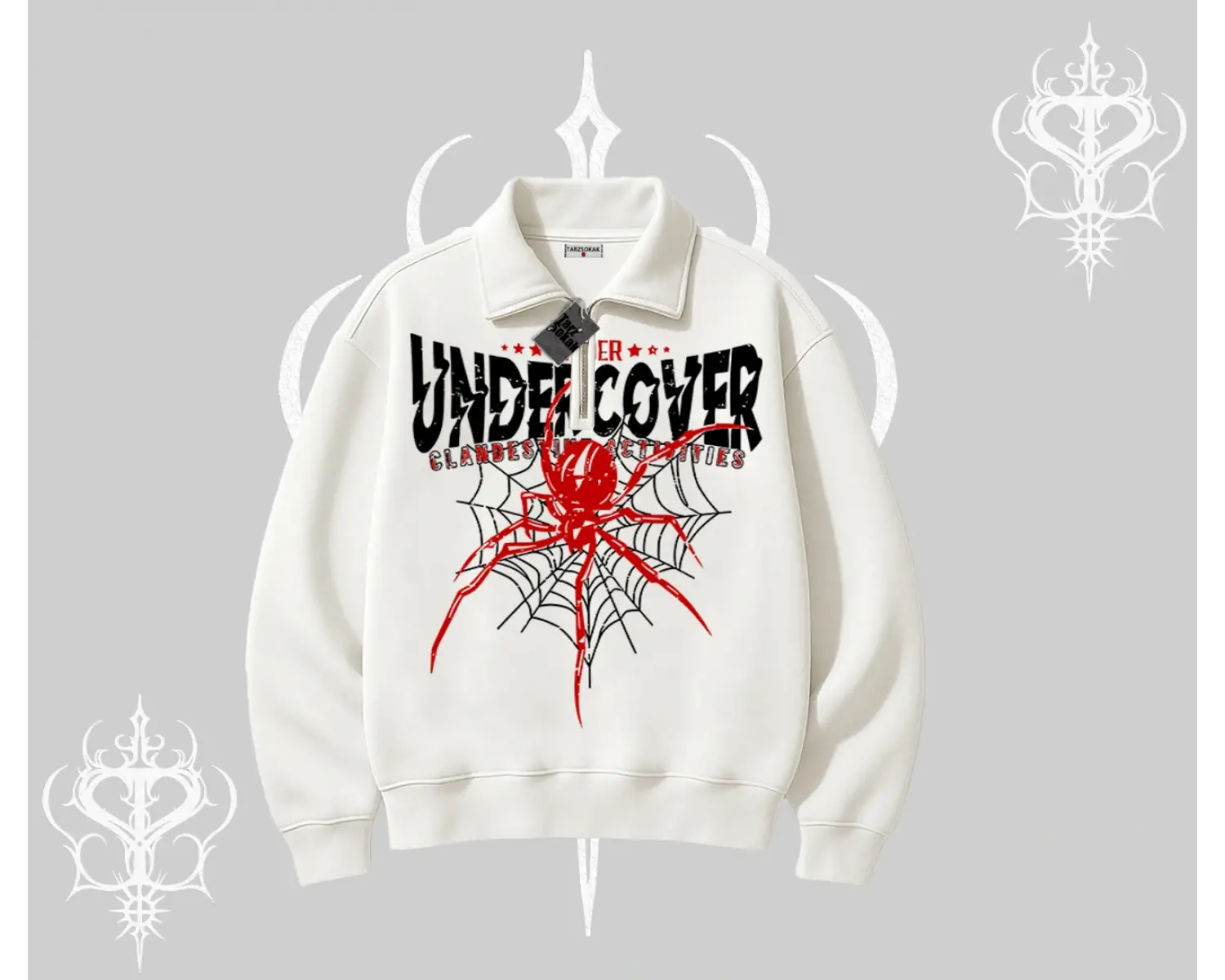 Beyaz Yarım Fermuarlı Sweatshirt Spider Undercover