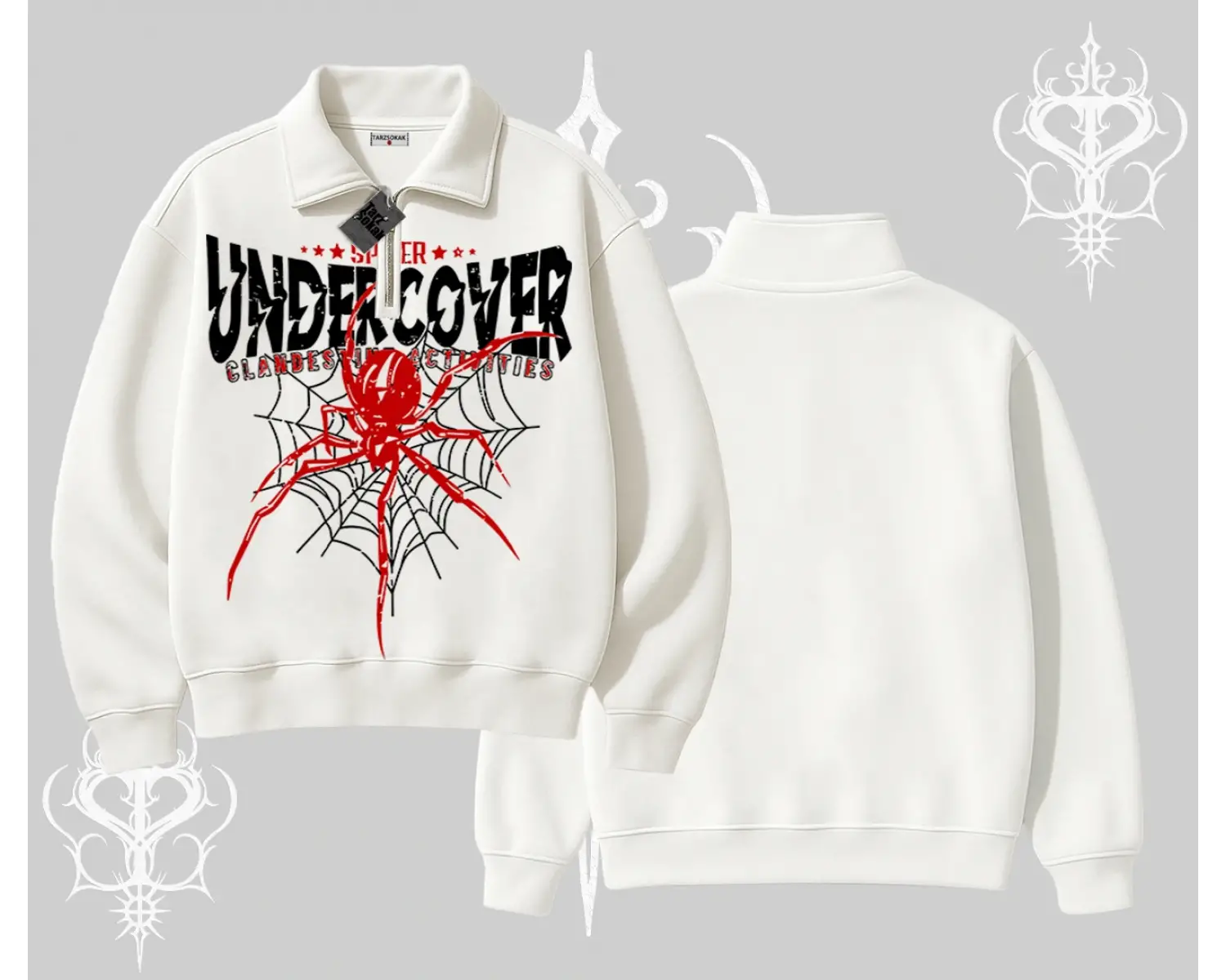 Beyaz Yarım Fermuarlı Sweatshirt Spider Undercover