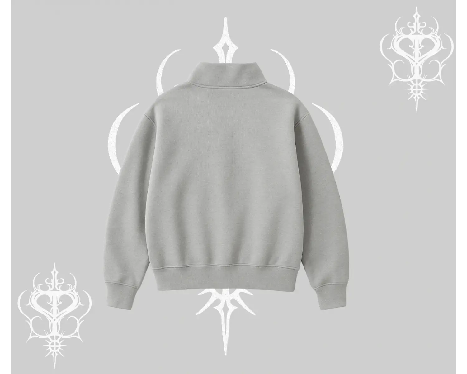 Beyaz Yarım Fermuarlı Sweatshirt Vampir Dış