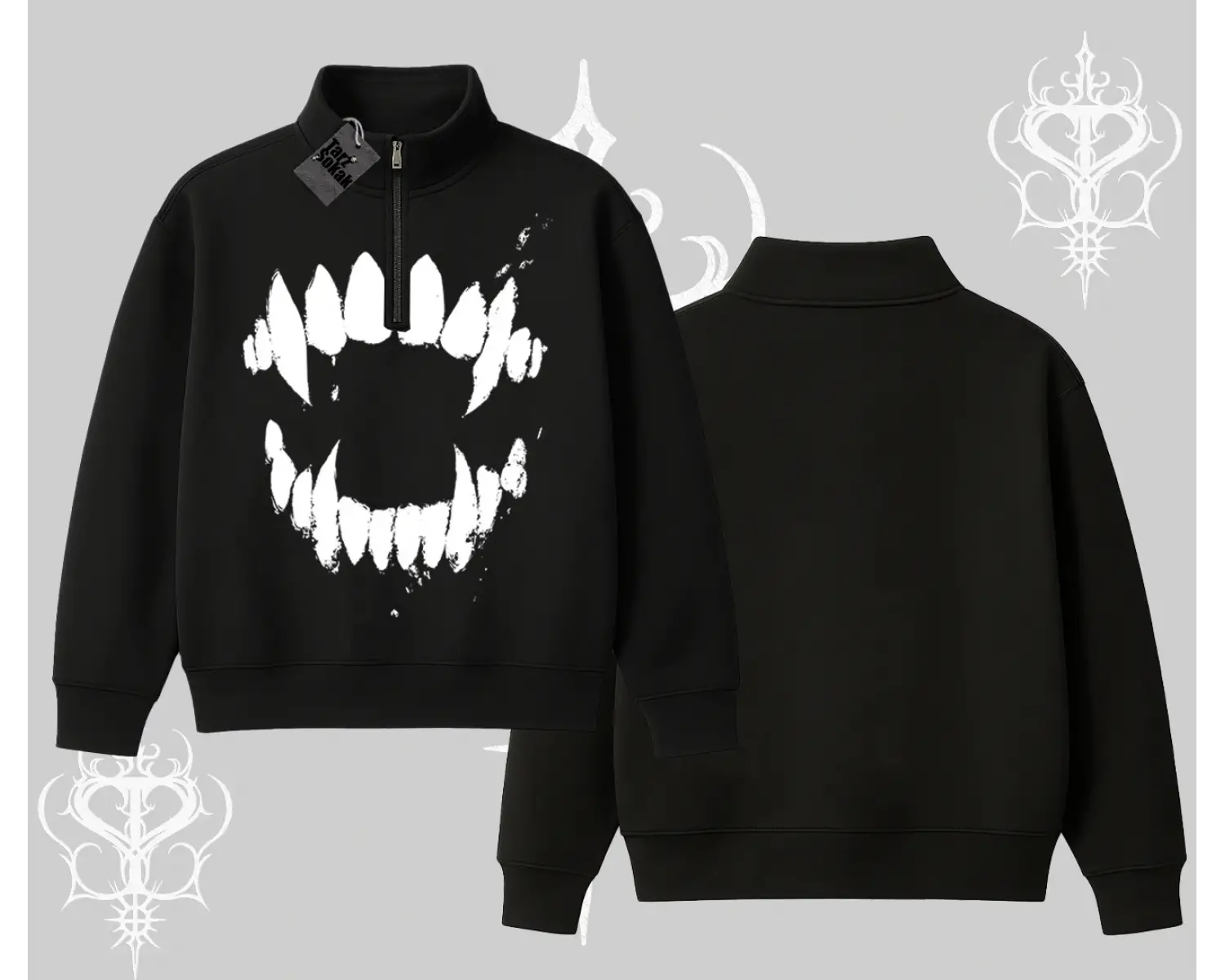 Beyaz Yarım Fermuarlı Sweatshirt Vampir Dış