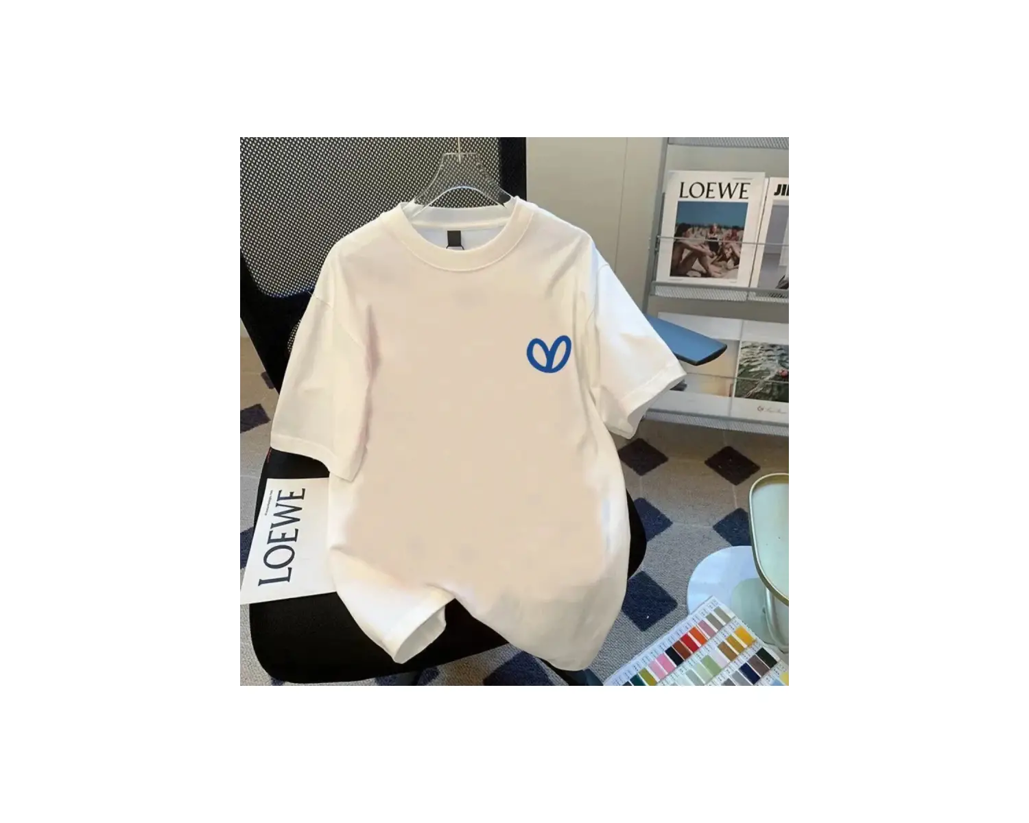 Beyaz Yaz Kahve Basit Temel Gevşek ve Öğrenci Yuvarlak Yaka Y