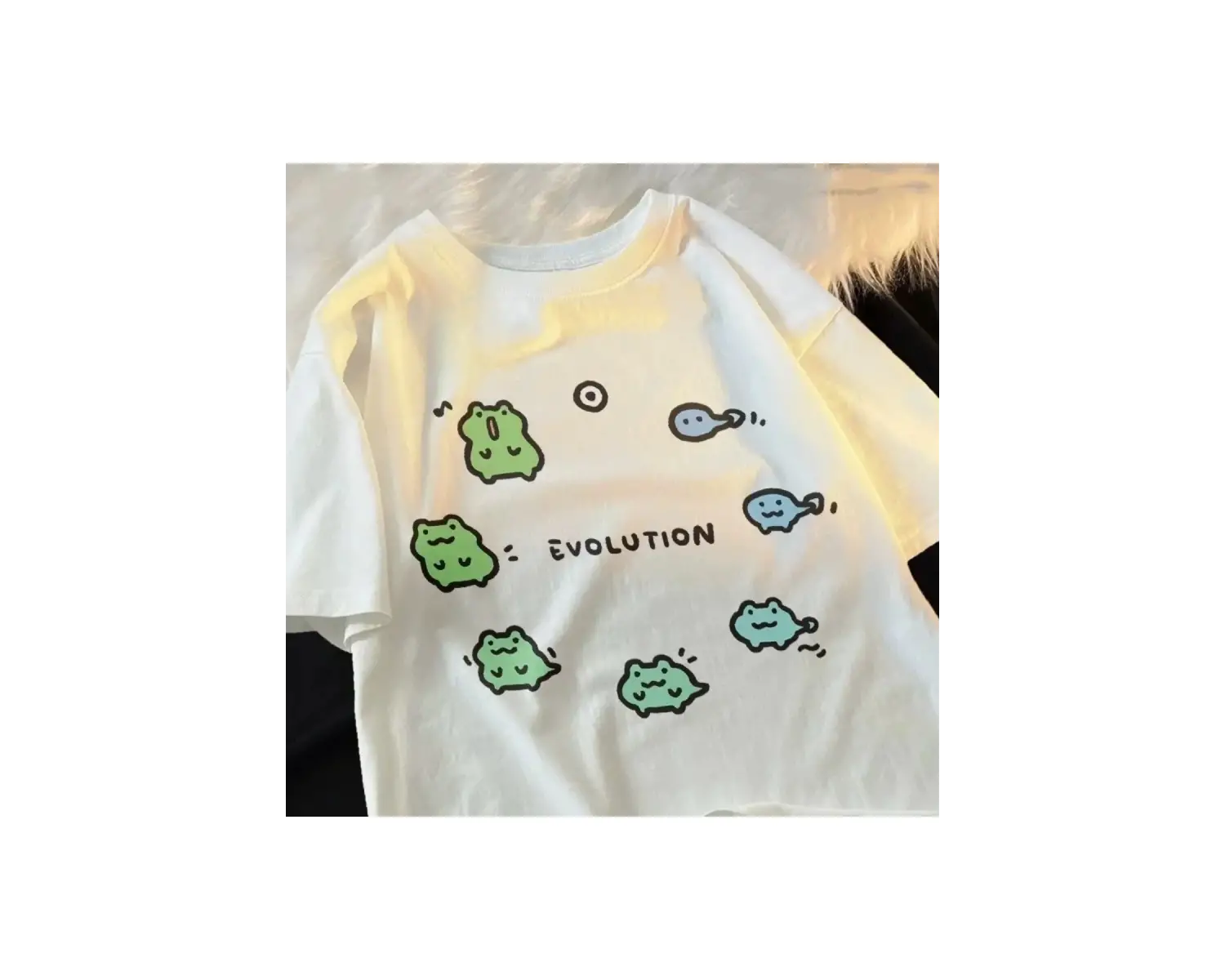 Beyaz yeni kurbağa evrimi baskı japon Retro streetwear yaz Tee Vintage