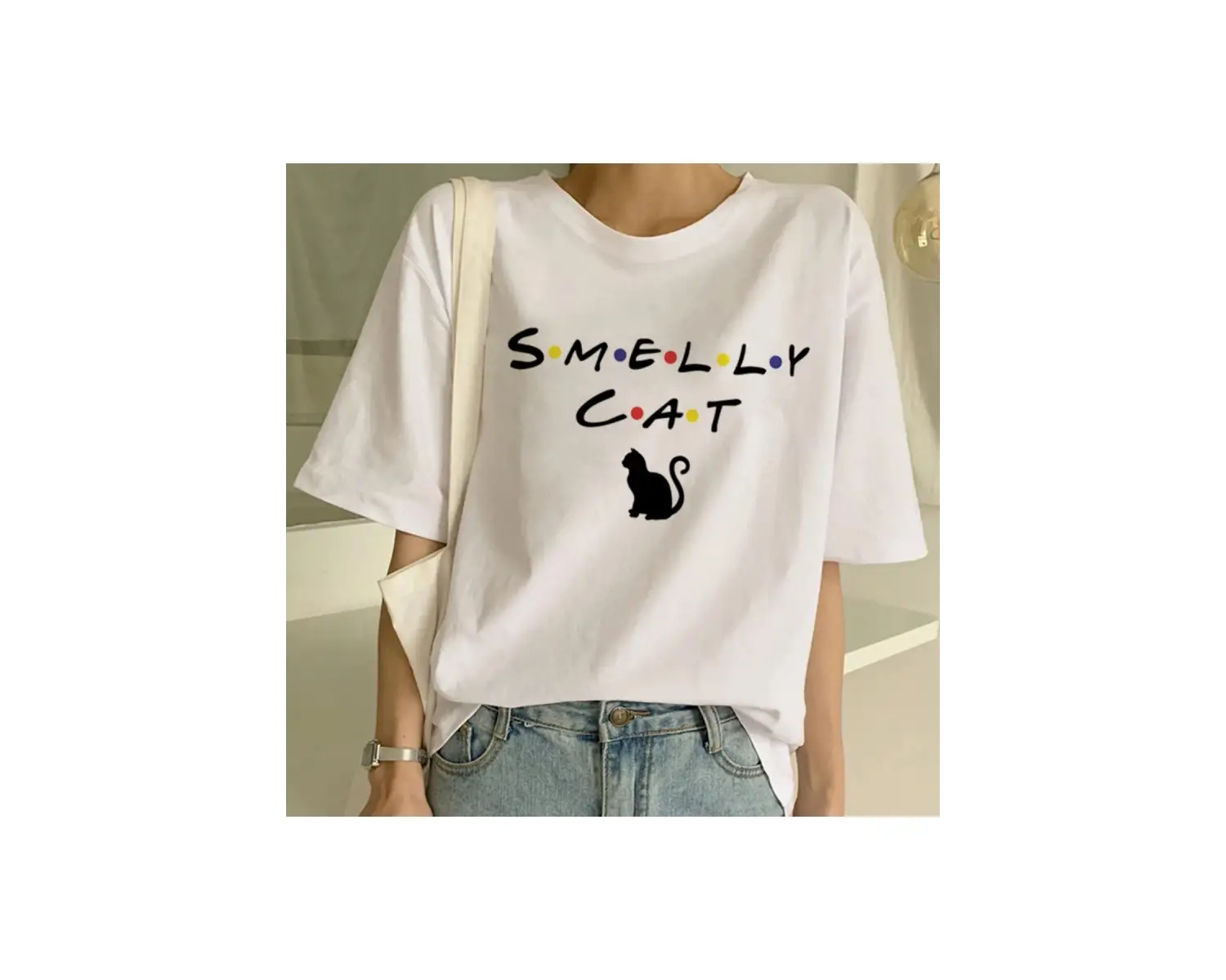 Beyaz Yeni Sevimli Kedi Komik Karikatür Baskı Tshirt Harajuku Kawaii T-shi