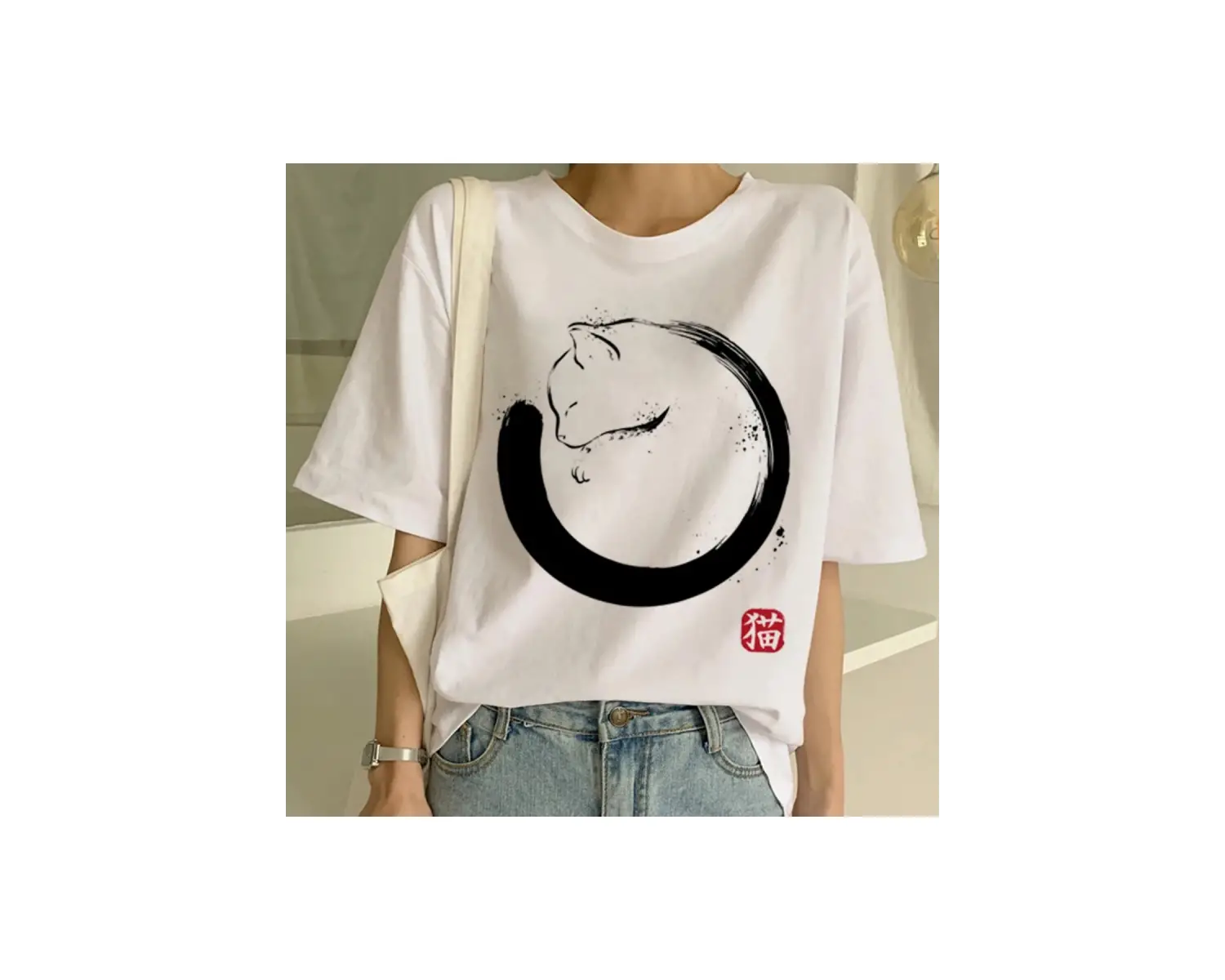 Beyaz Yeni Sevimli Kedi Komik Karikatür Baskı Tshirt Harajuku Kawaii T-shi