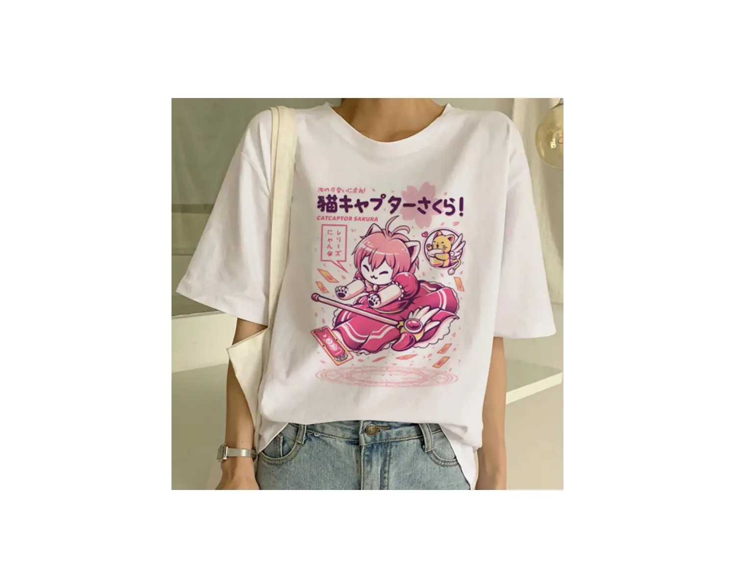 Beyaz Yeni Sevimli Kedi Komik Karikatür Baskı Tshirt Harajuku Kawaii T-shi