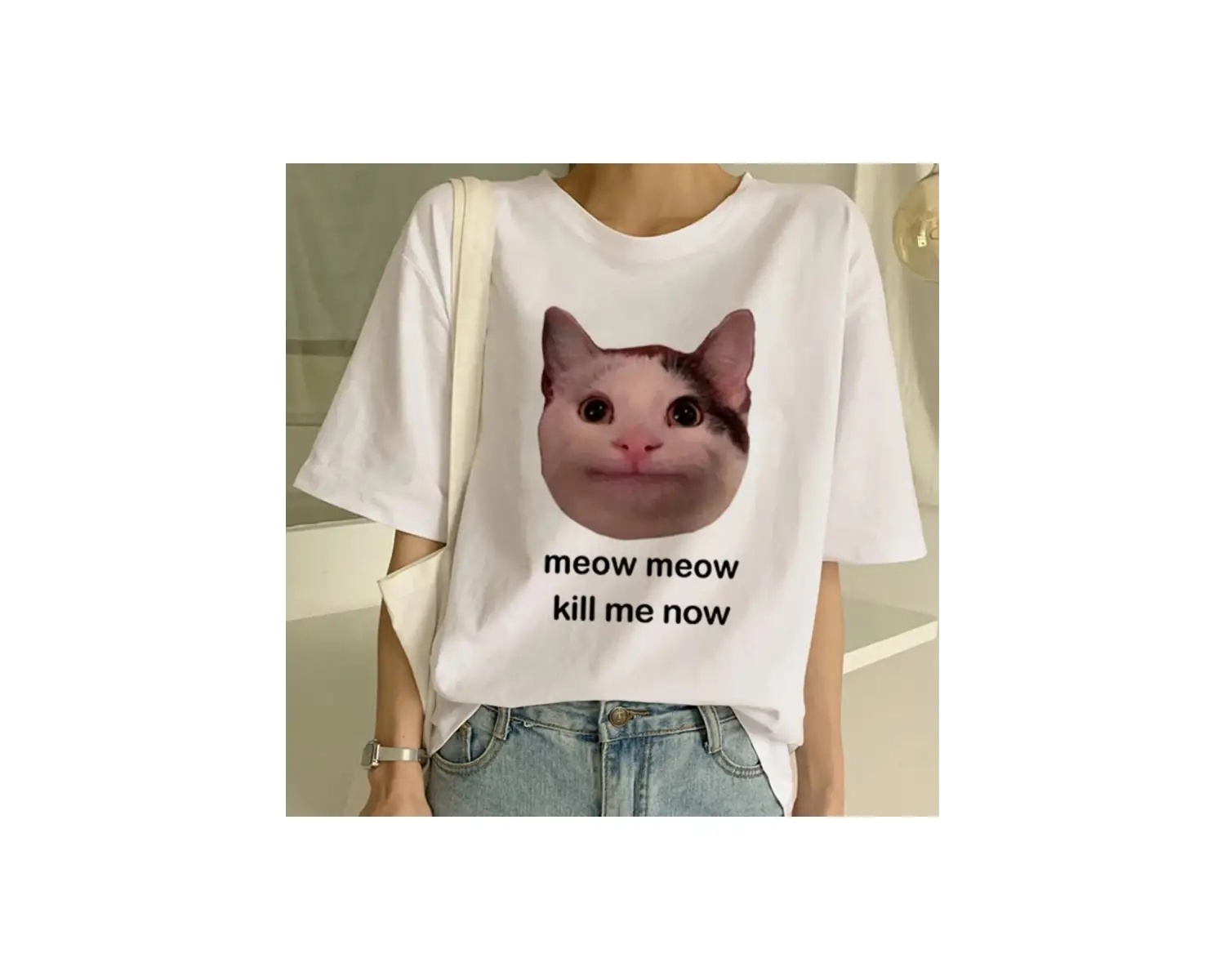 Beyaz Yeni Sevimli Kedi Komik Karikatür Baskı Tshirt Harajuku Kawaii T-shi